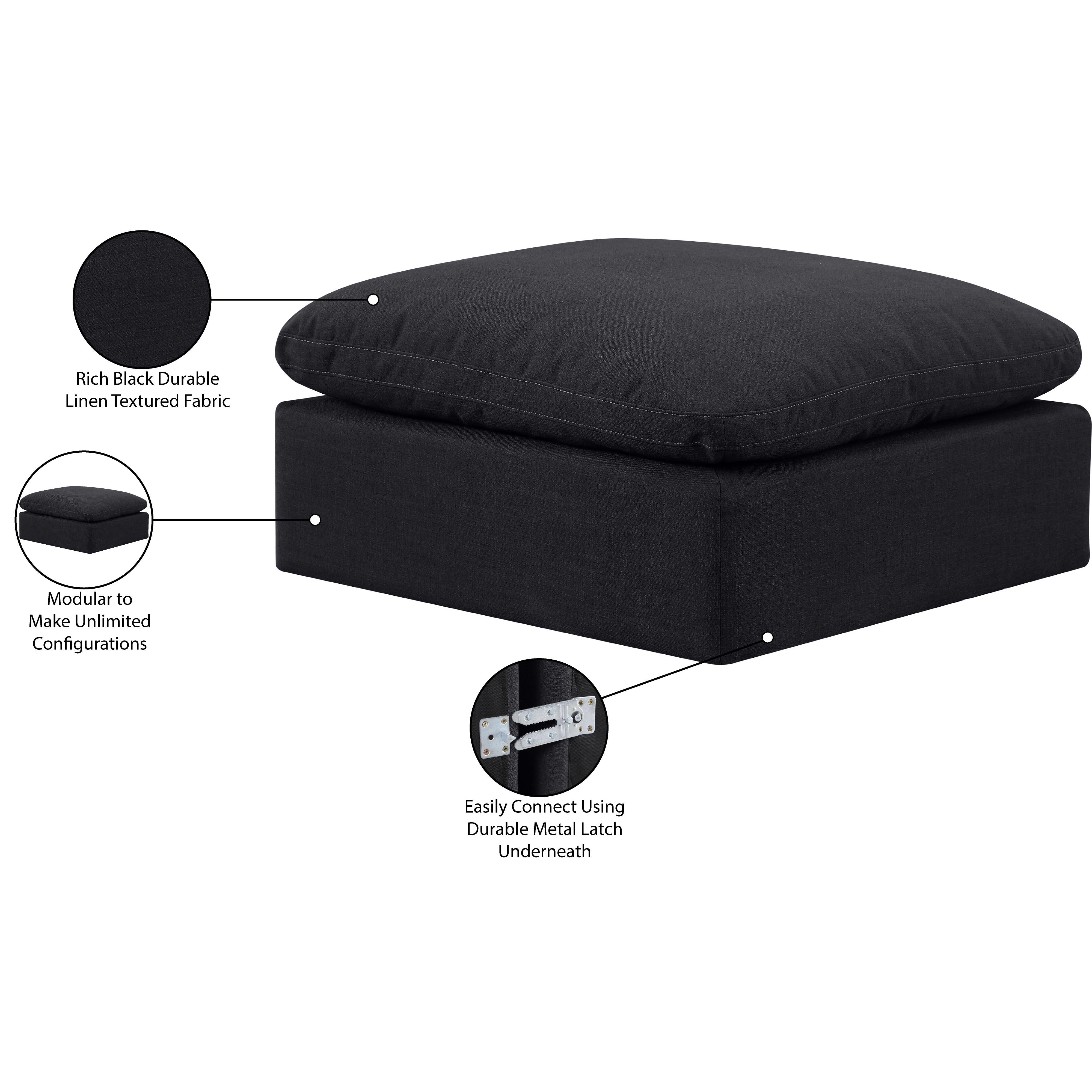 Meridian Indulge Black Linen Textured Fabric Ottoman