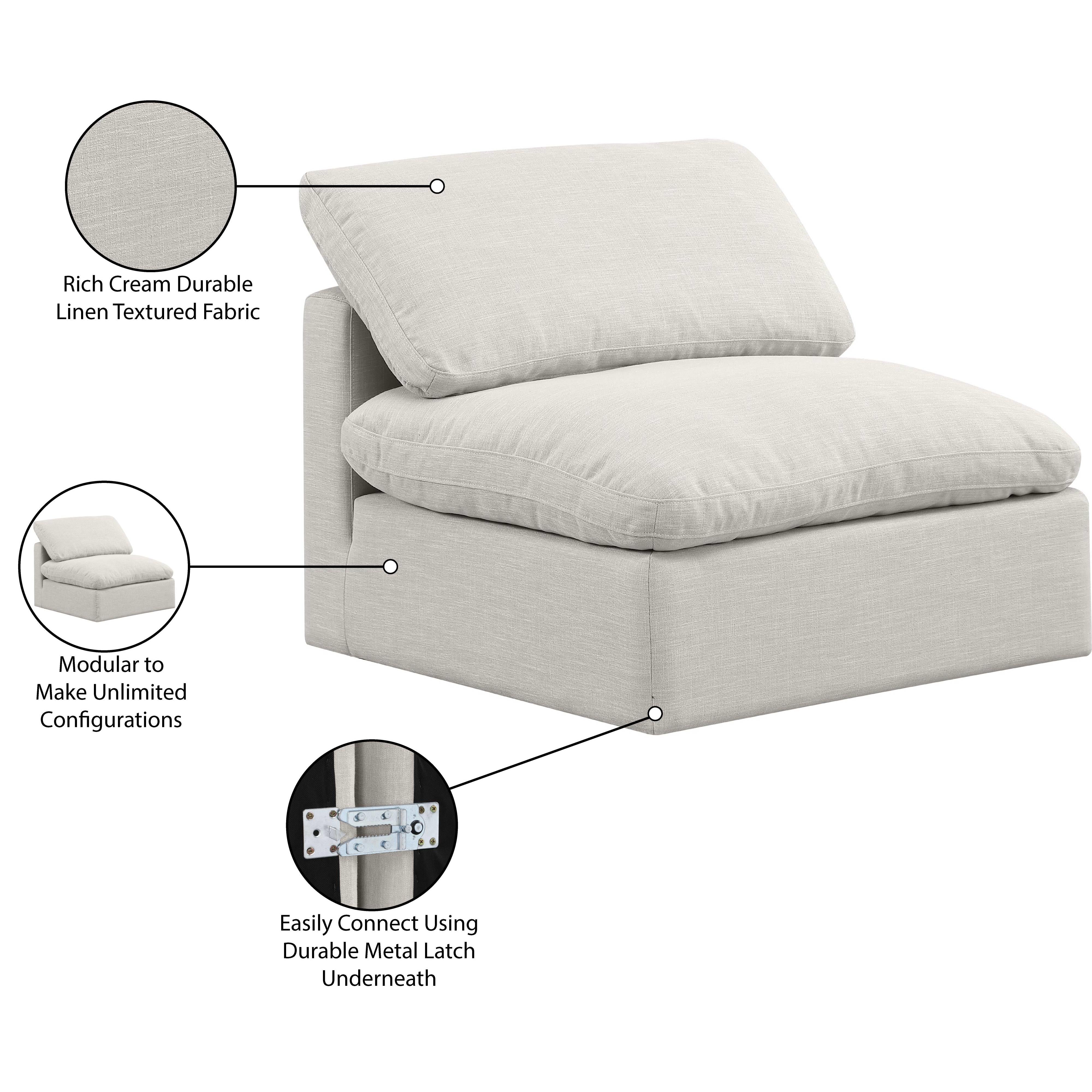 Meridian Indulge Cream Linen Textured Fabric Armless Chair