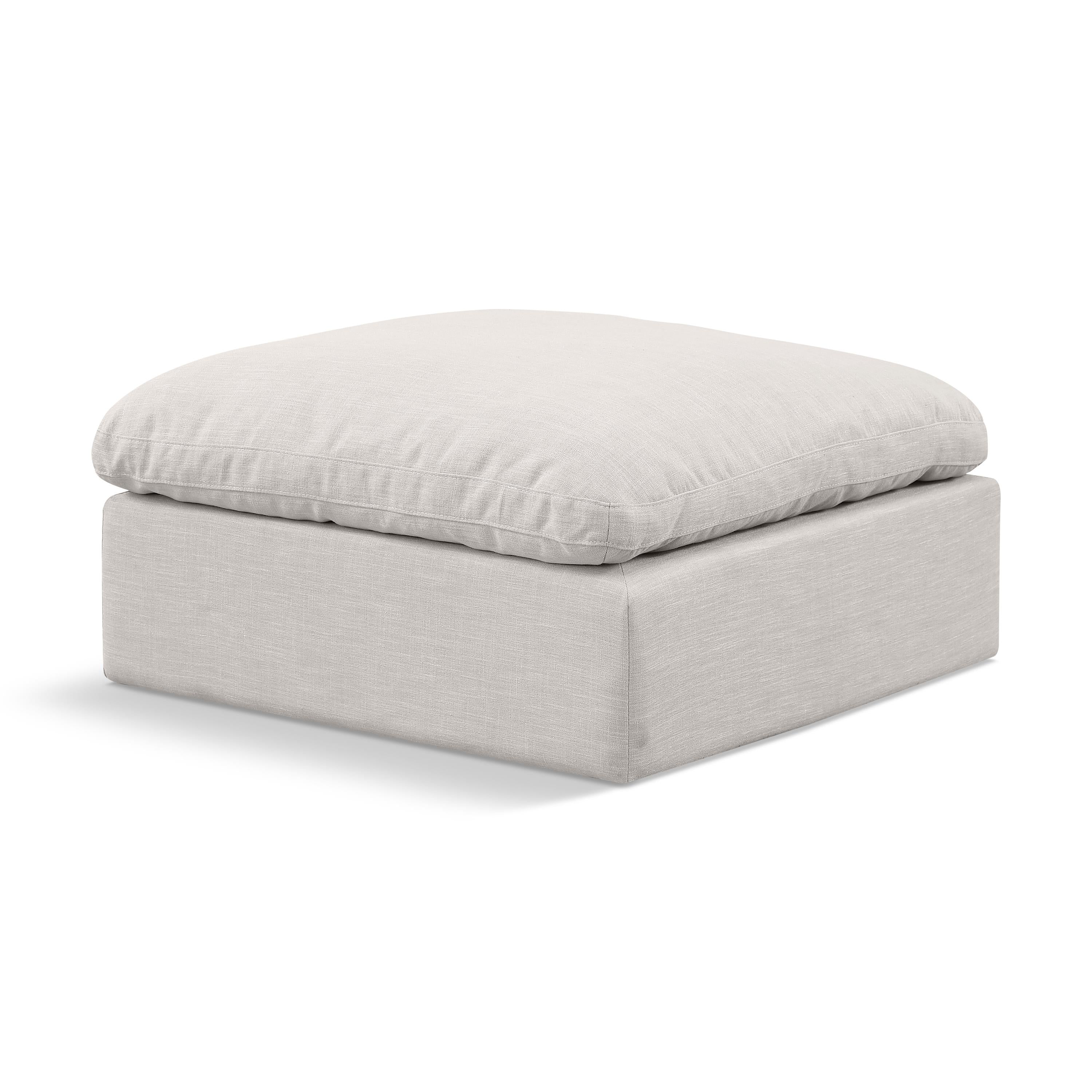 Meridian Indulge Cream Linen Textured Fabric Ottoman