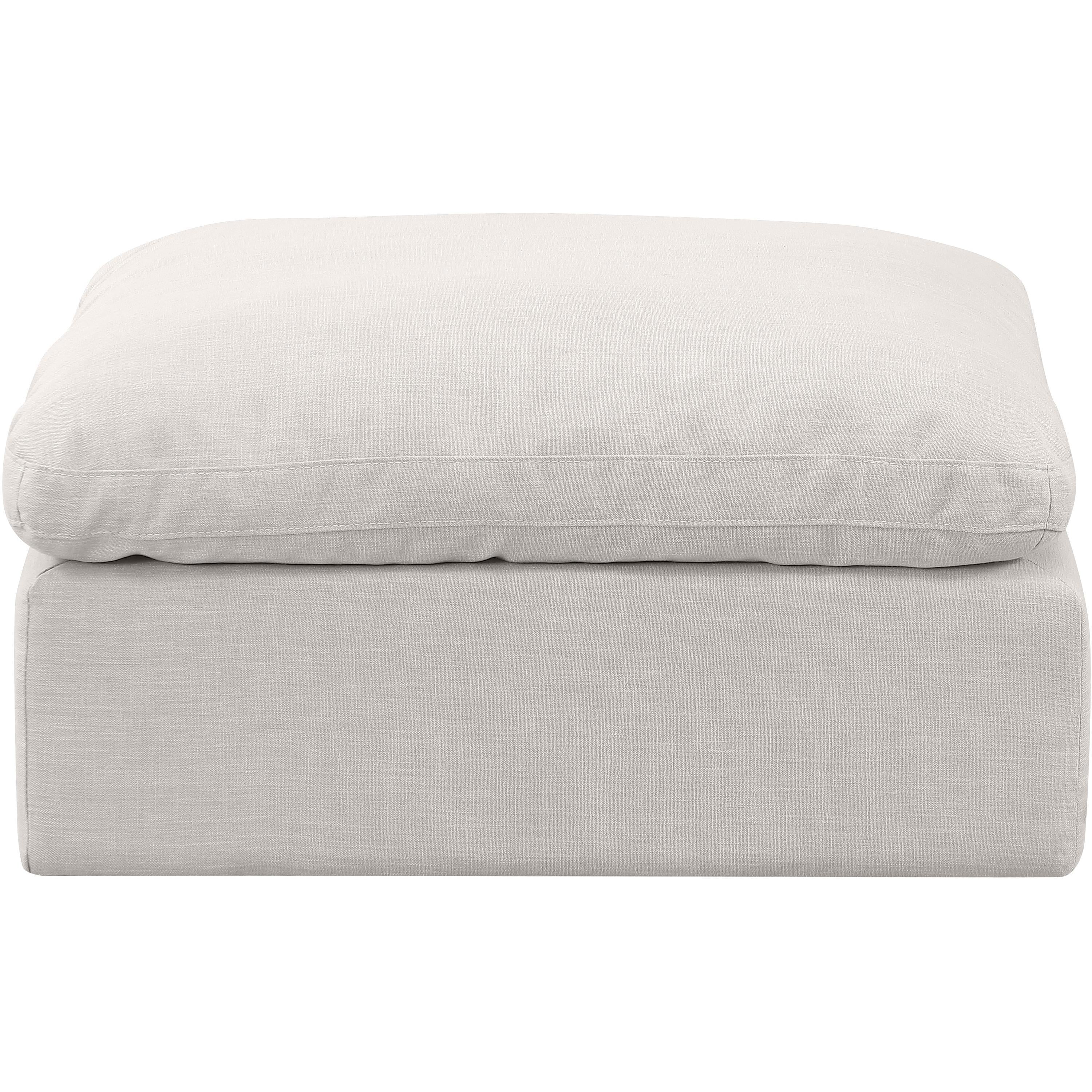 Meridian Indulge Cream Linen Textured Fabric Ottoman