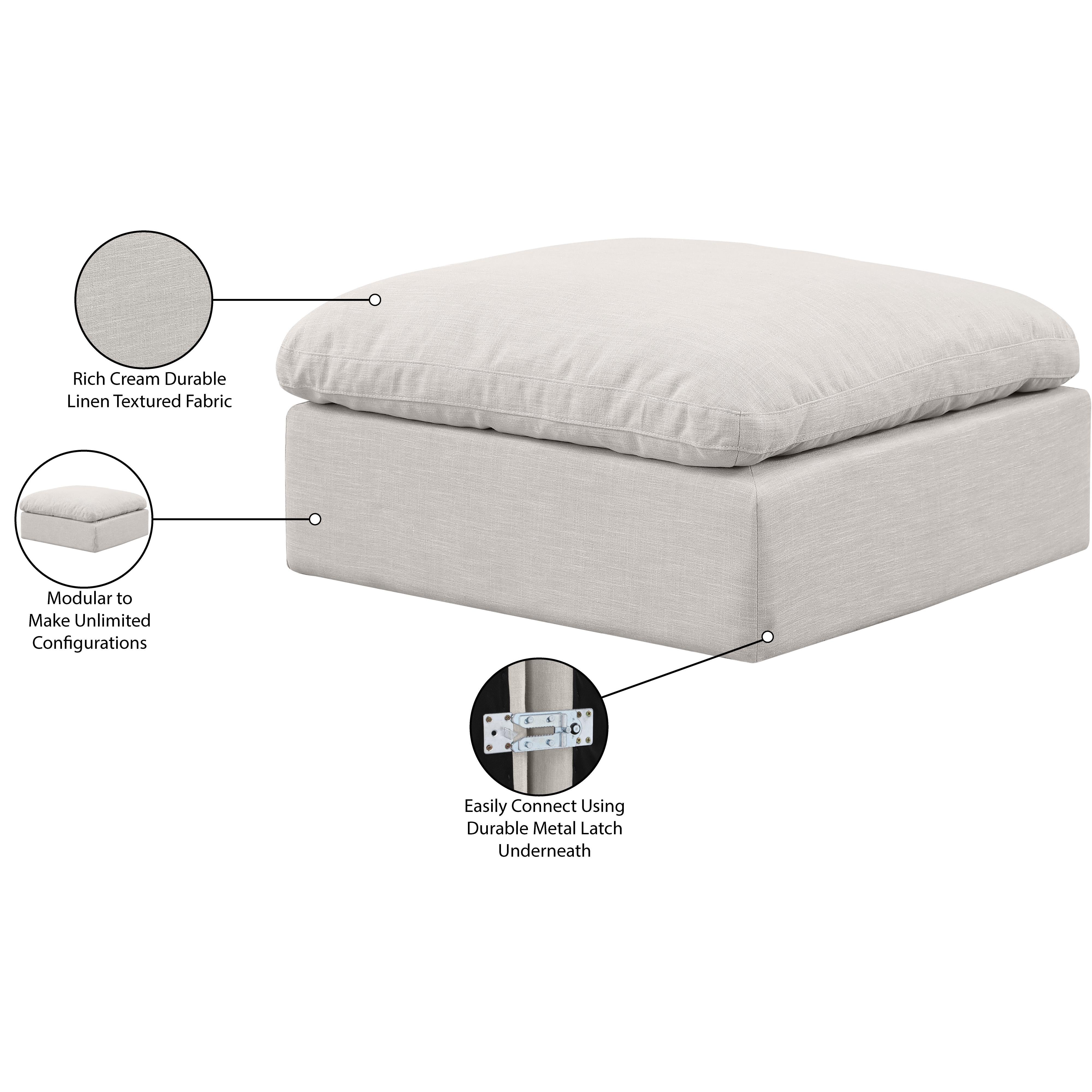 Meridian Indulge Cream Linen Textured Fabric Ottoman