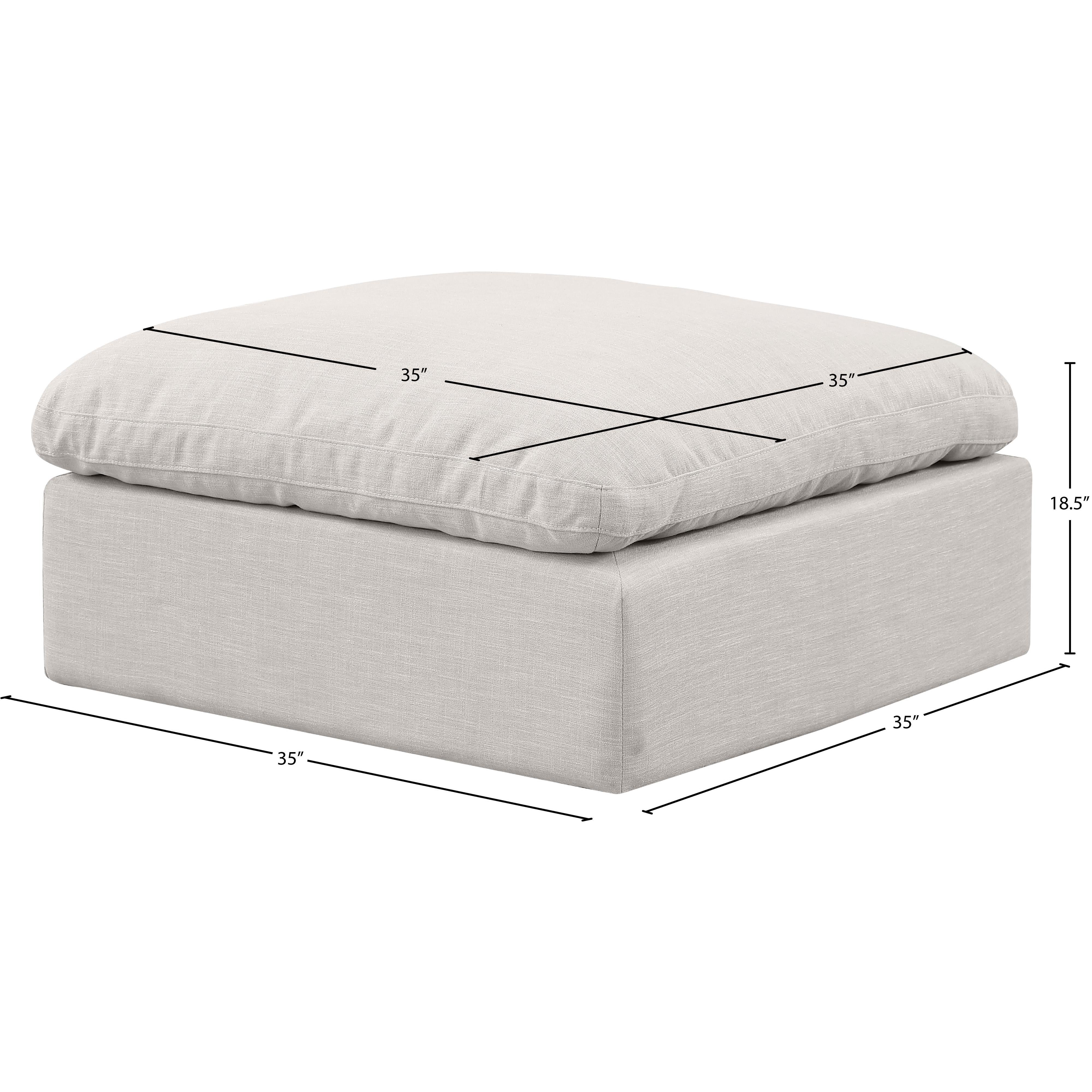 Meridian Indulge Cream Linen Textured Fabric Ottoman