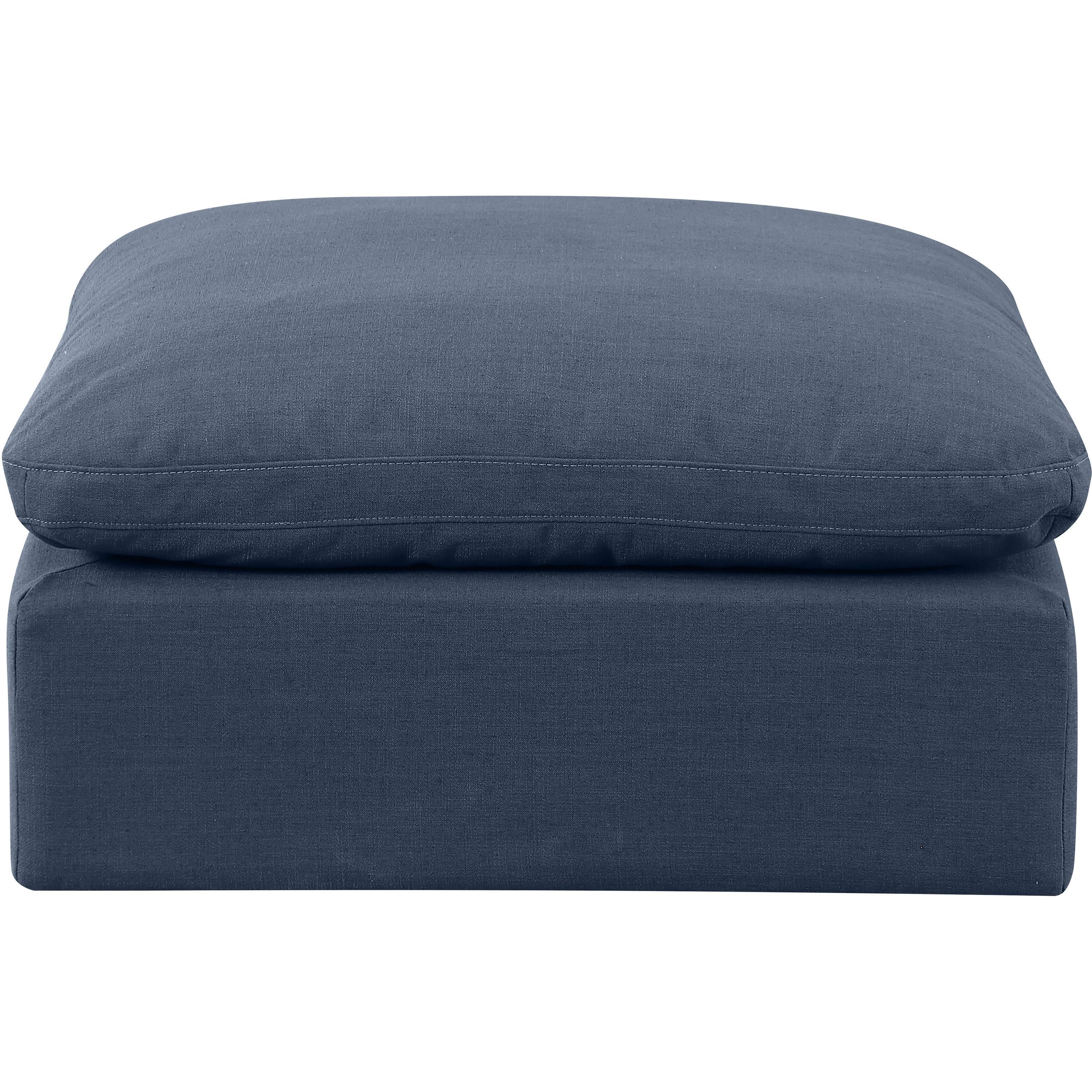 Meridian Indulge Navy Linen Textured Fabric Ottoman