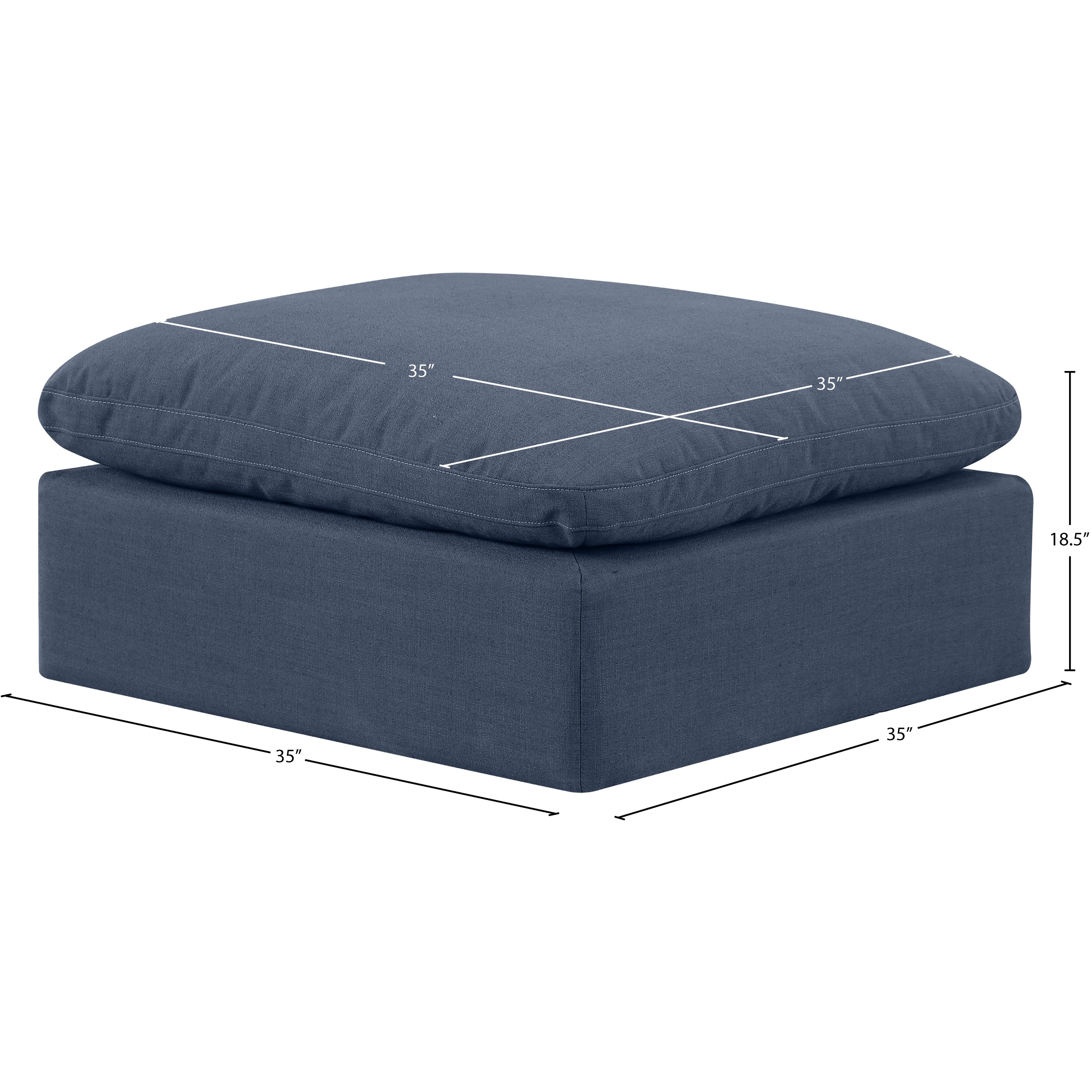 Meridian Indulge Navy Linen Textured Fabric Ottoman