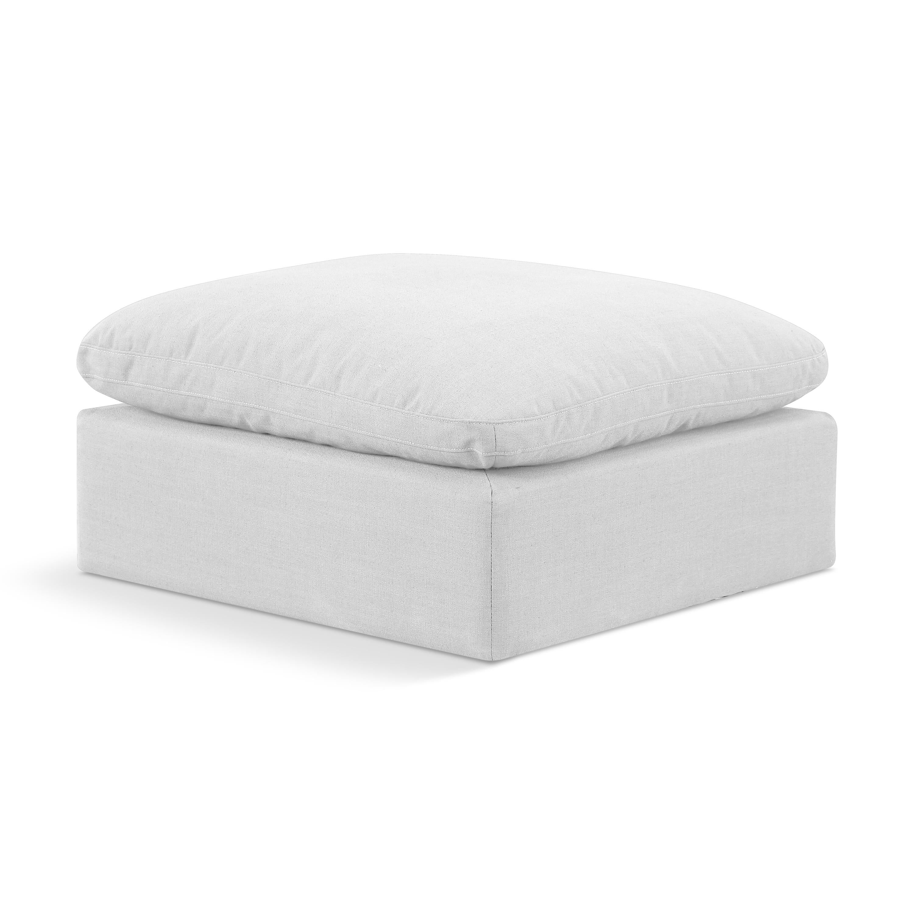 Meridian Indulge White Linen Textured Fabric Ottoman
