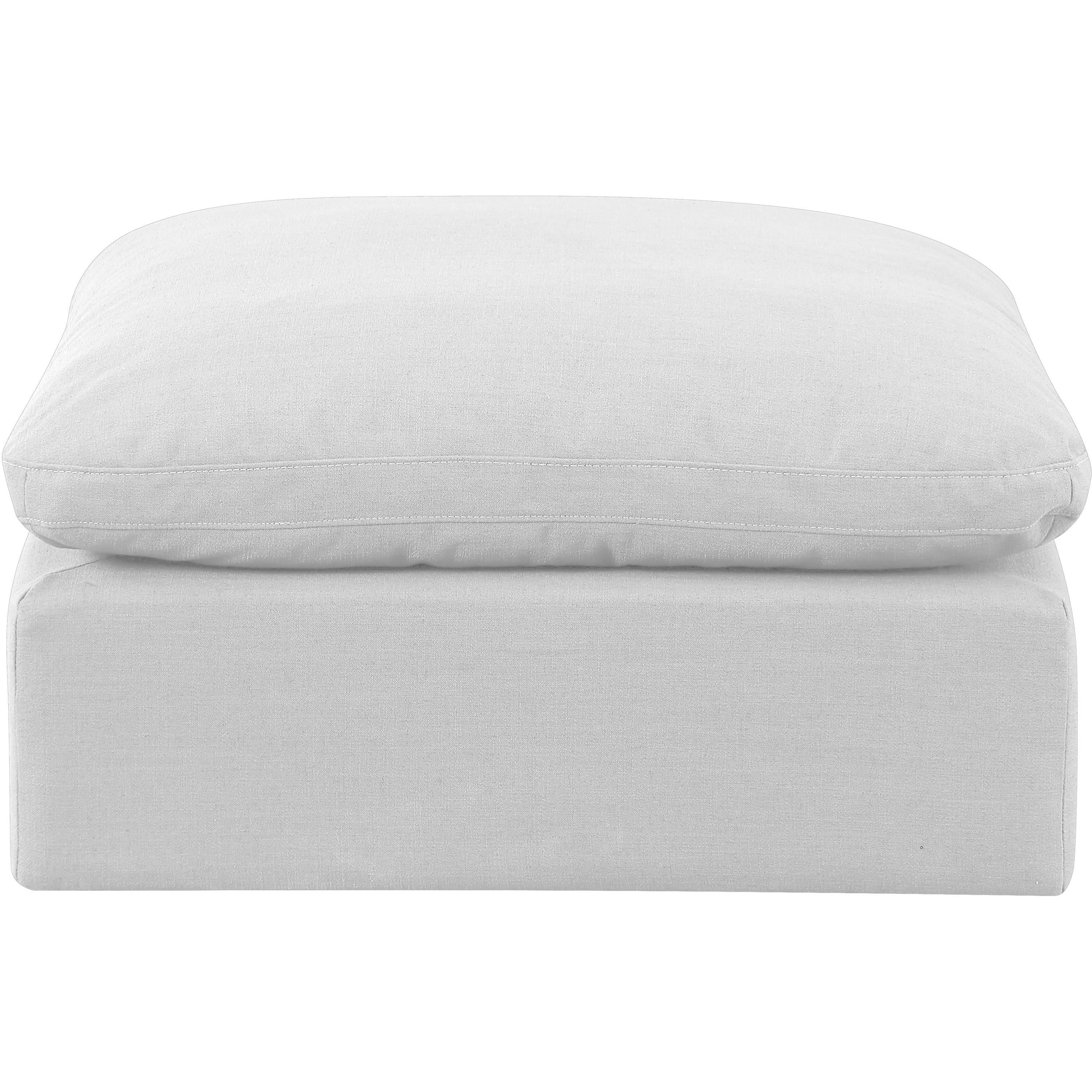 Meridian Indulge White Linen Textured Fabric Ottoman