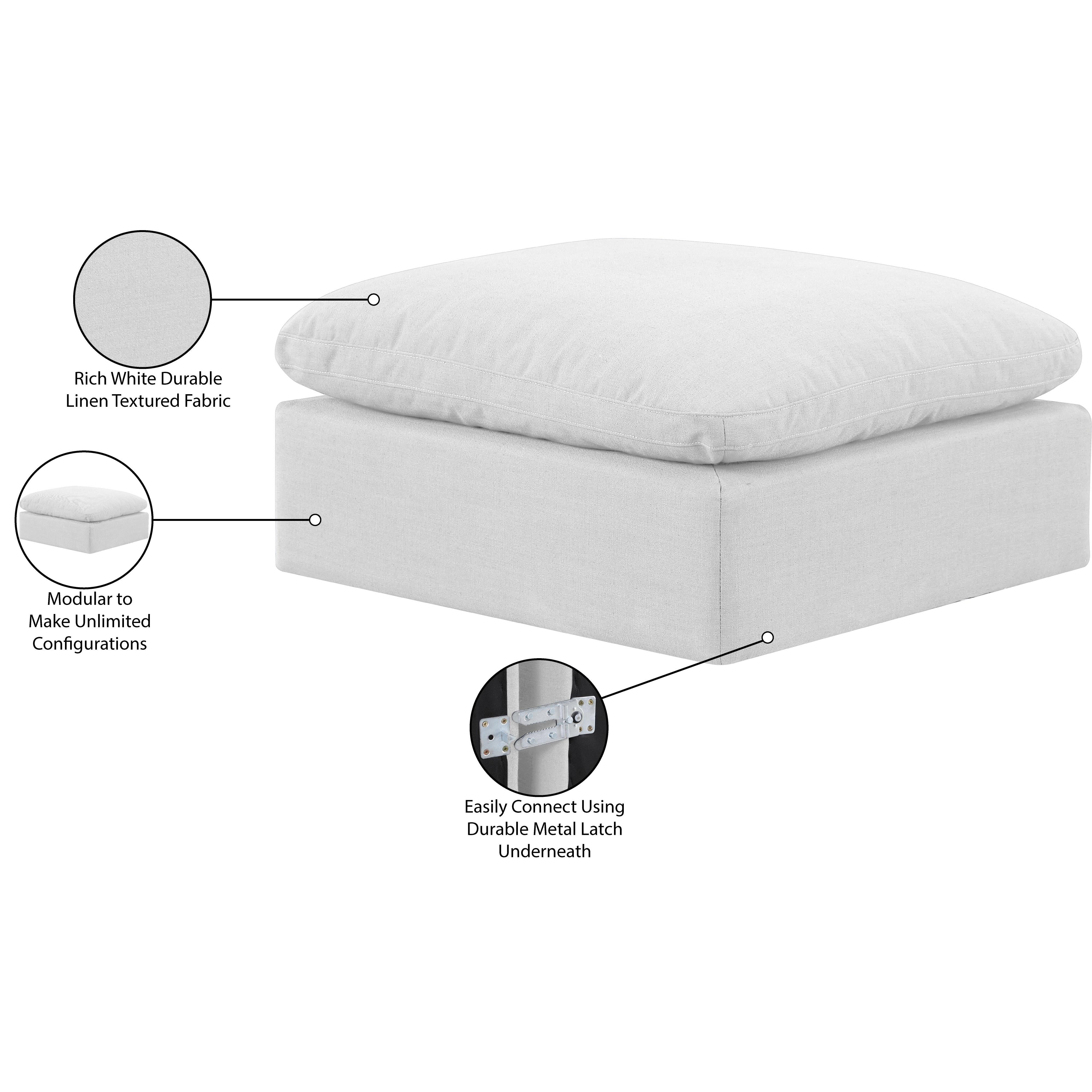 Meridian Indulge White Linen Textured Fabric Ottoman