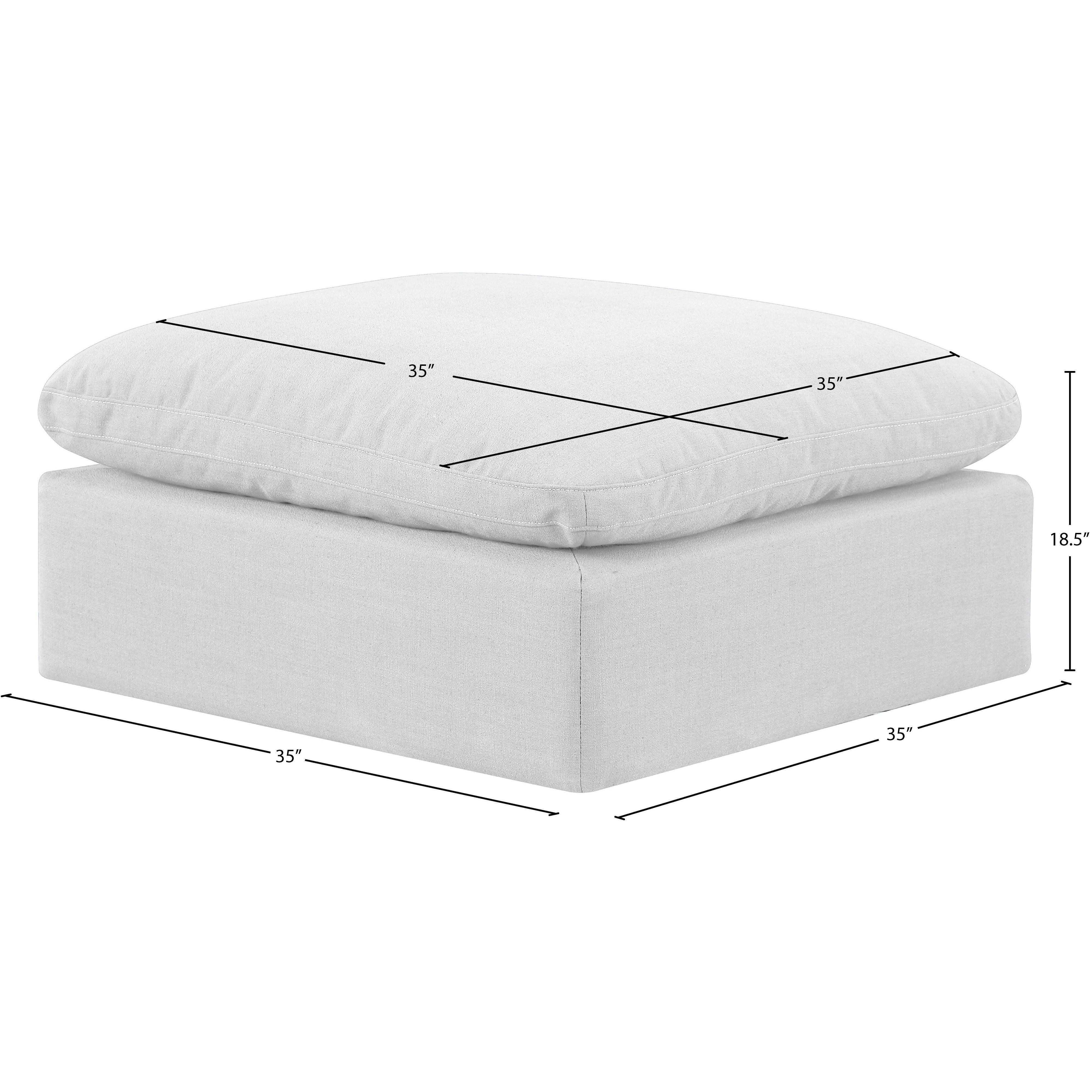 Meridian Indulge White Linen Textured Fabric Ottoman