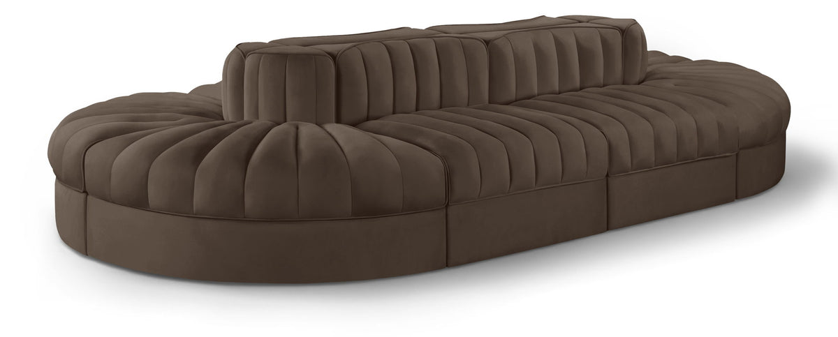 Rummi Performance Velvet Modular Sectional — 8-Piece Oval Sectional — Brown