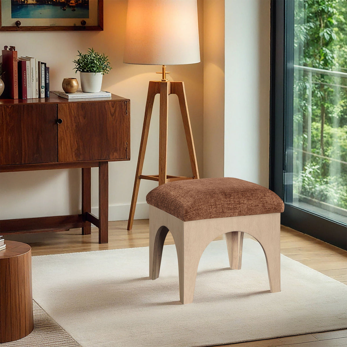 Lawson - Chenille Fabric Ottoman with Natural Base
