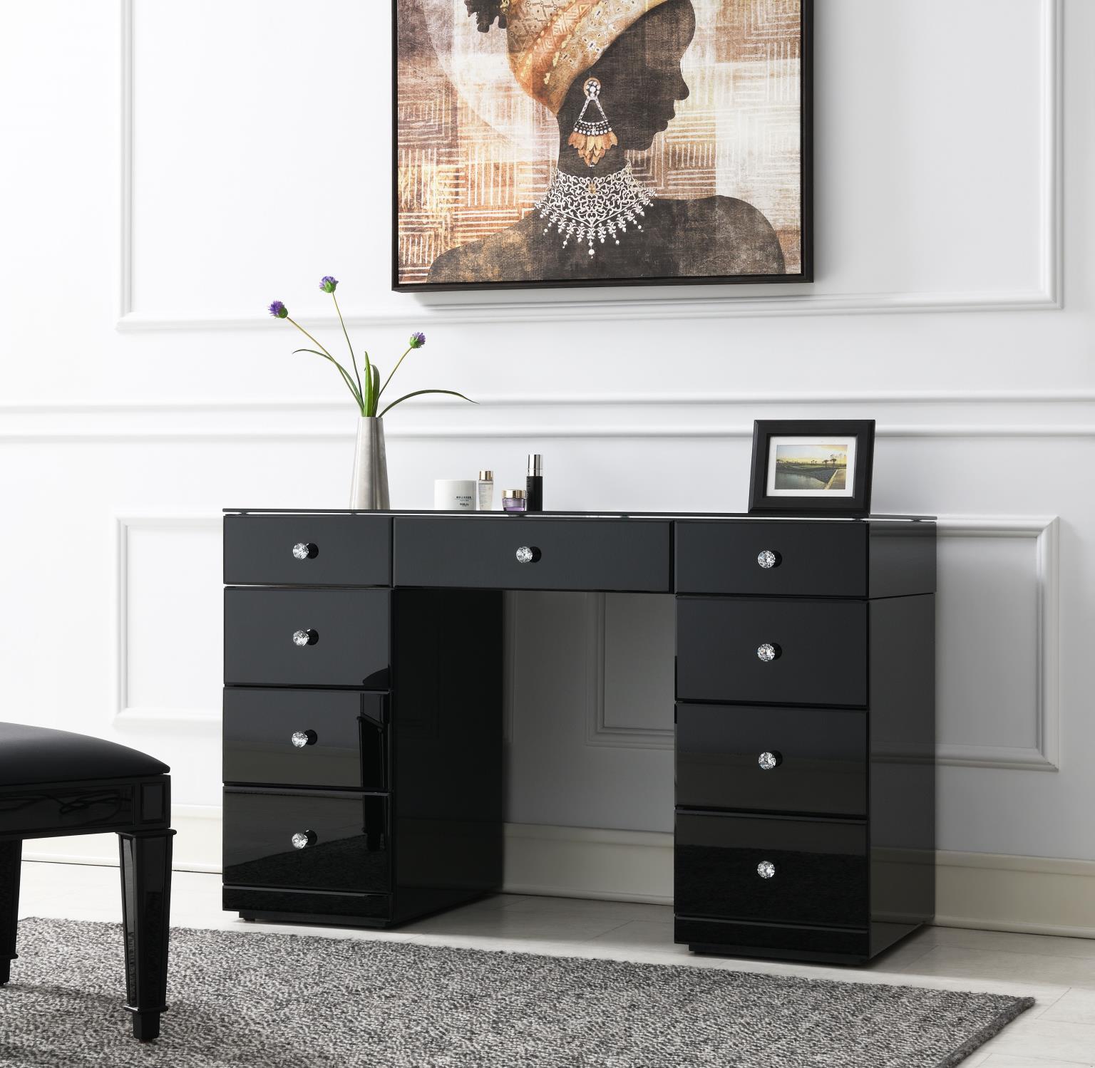 G-316 Black Glamour Vanity Set (MDF Dresser + Mirror Bluetooth Speaker With Lights)