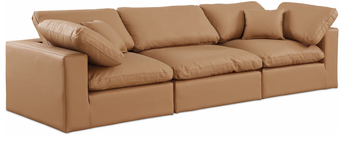 Comfy Faux Leather Modular Sectional — 3-Piece Sofa — Cognac