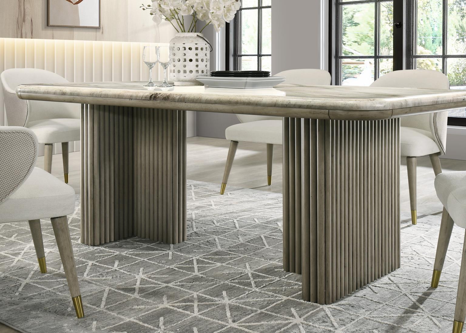 D070 Golden Sand Oak Rectangular Dining Table With Marble Top — 79-Inch Wide