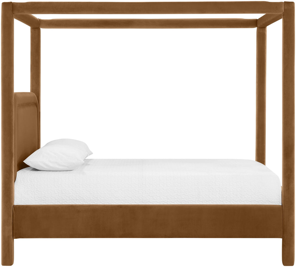 Salina Taupe Velvet Upholstered Canopy Bed — Twin to King - Saddle