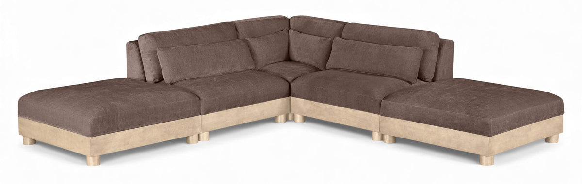 Turin Chenille Modular Sectional — 5-Piece Sectional with 2 Ottomans (120" Wide) — Brown