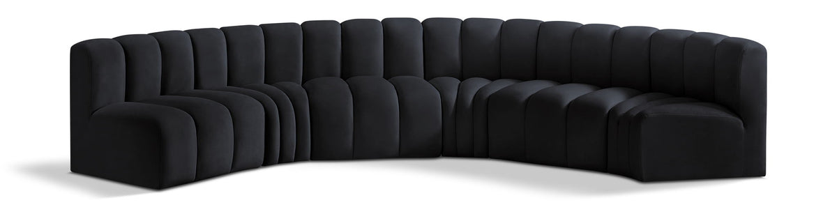 Arc Velvet Modular Sectional — 6-Piece U-Shaped Sectional — Black