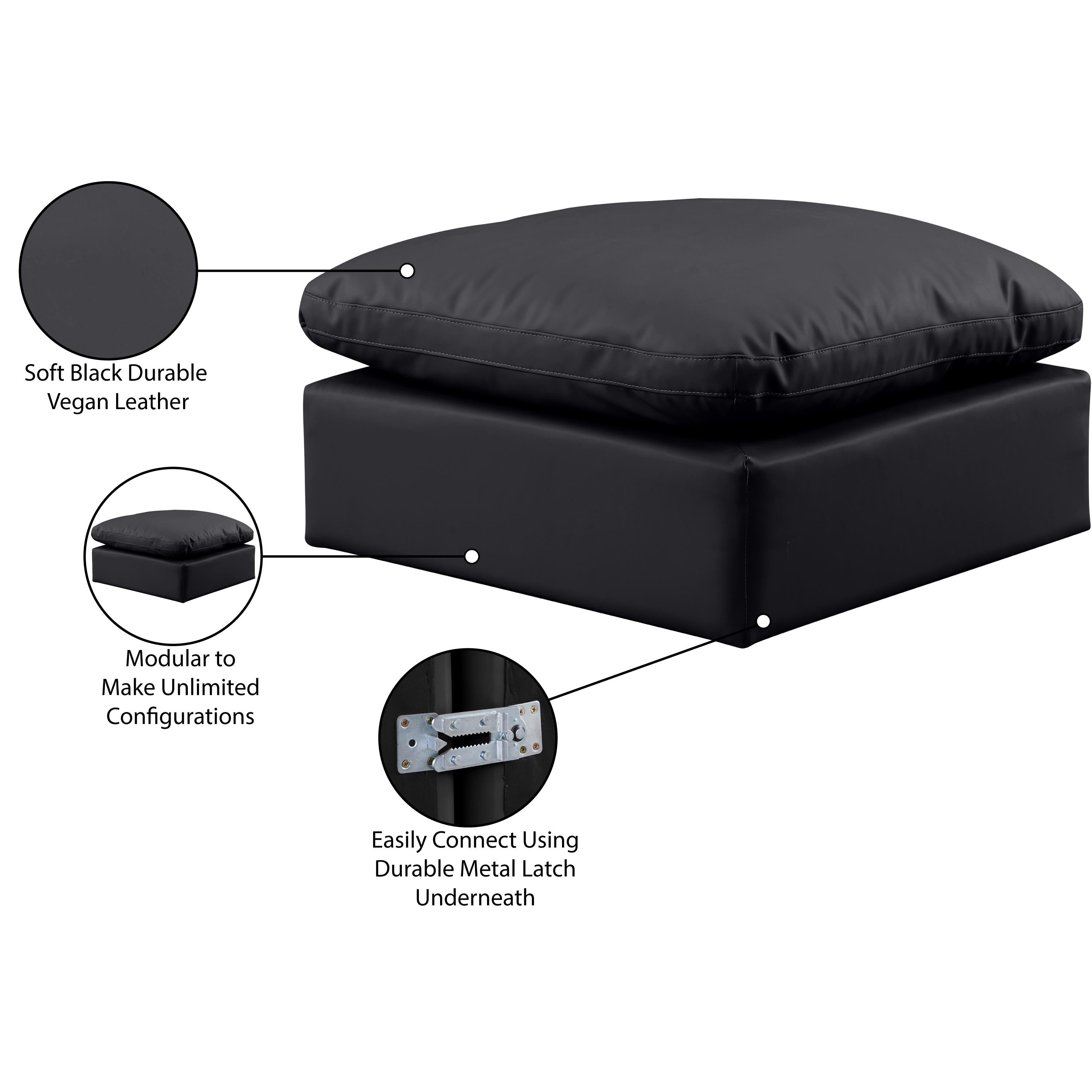 Meridian Indulge Black Vegan Leather Ottoman