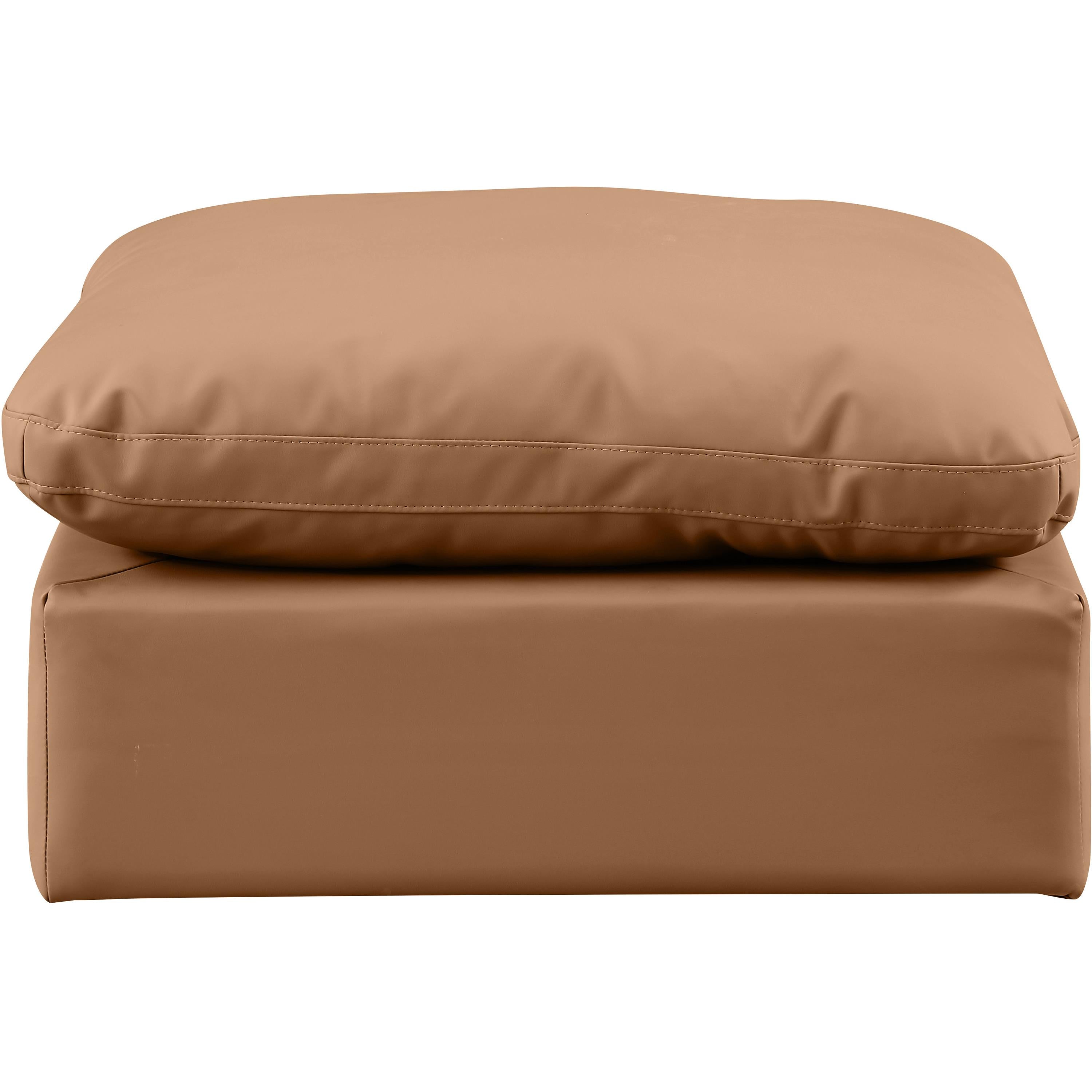 Meridian Indulge Cognac Vegan Leather Ottoman
