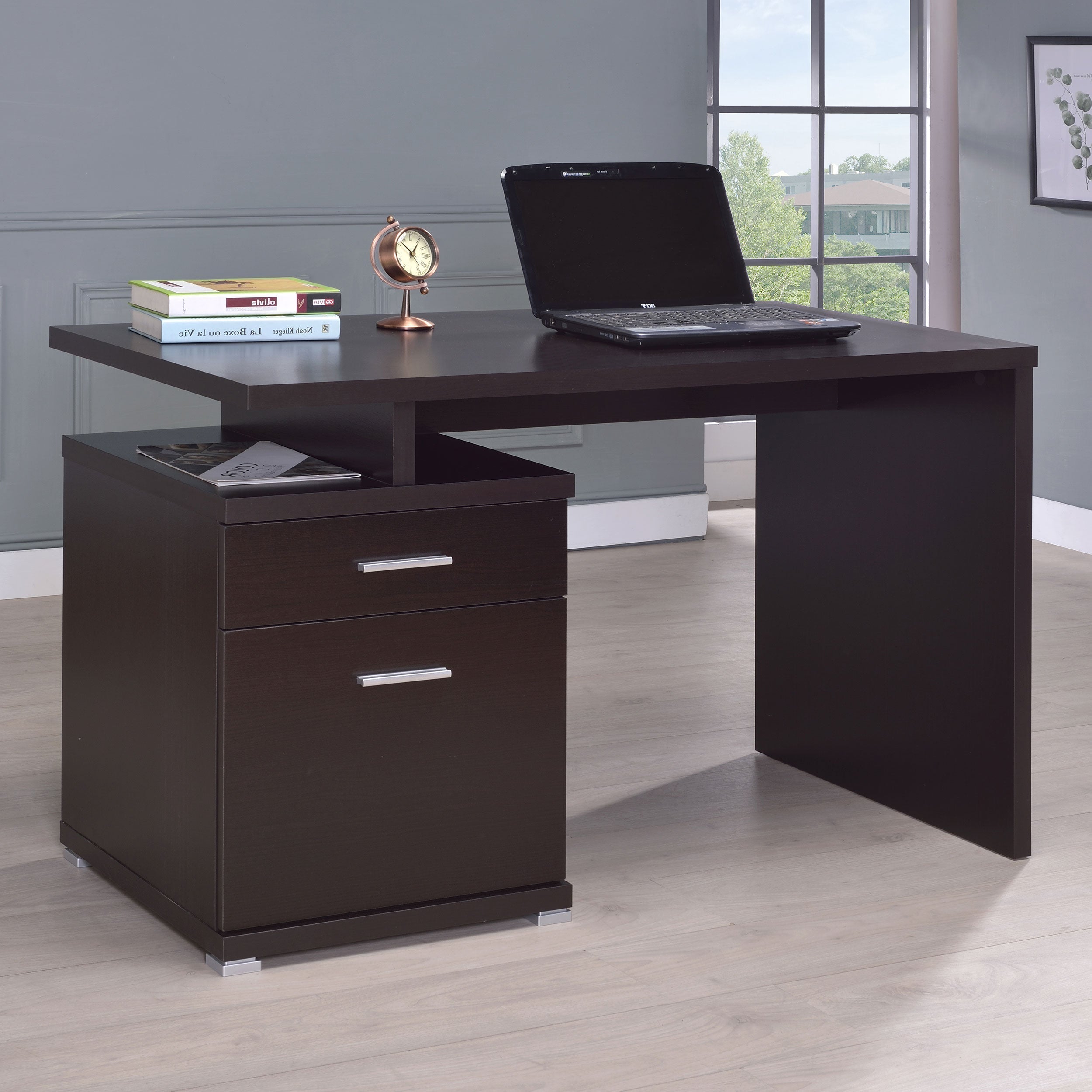 Irving 2-drawer Office Desk with Cabinet Cappuccino