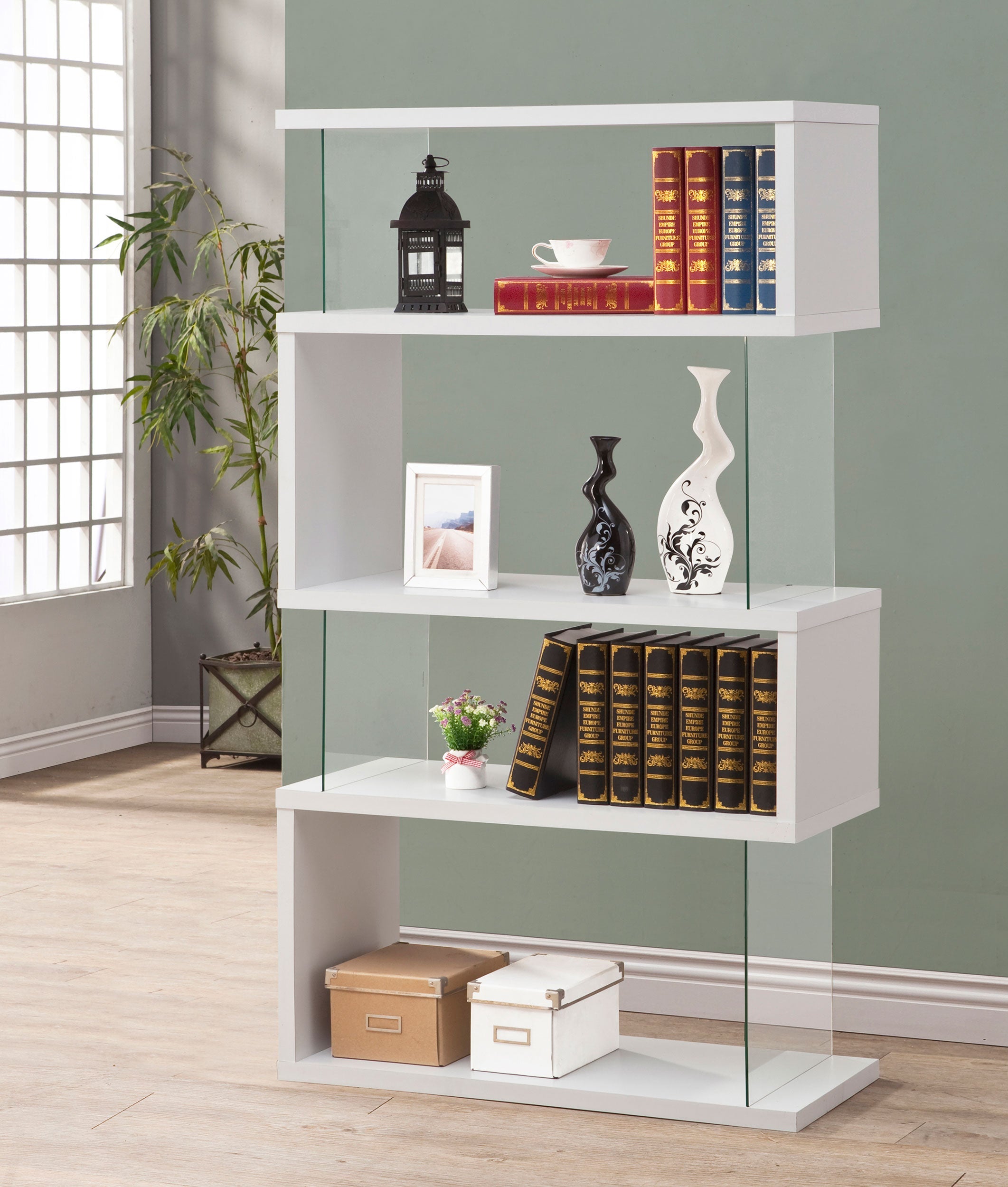 Emelle 63-inch 4-shelf Glass Panel Bookshelf
