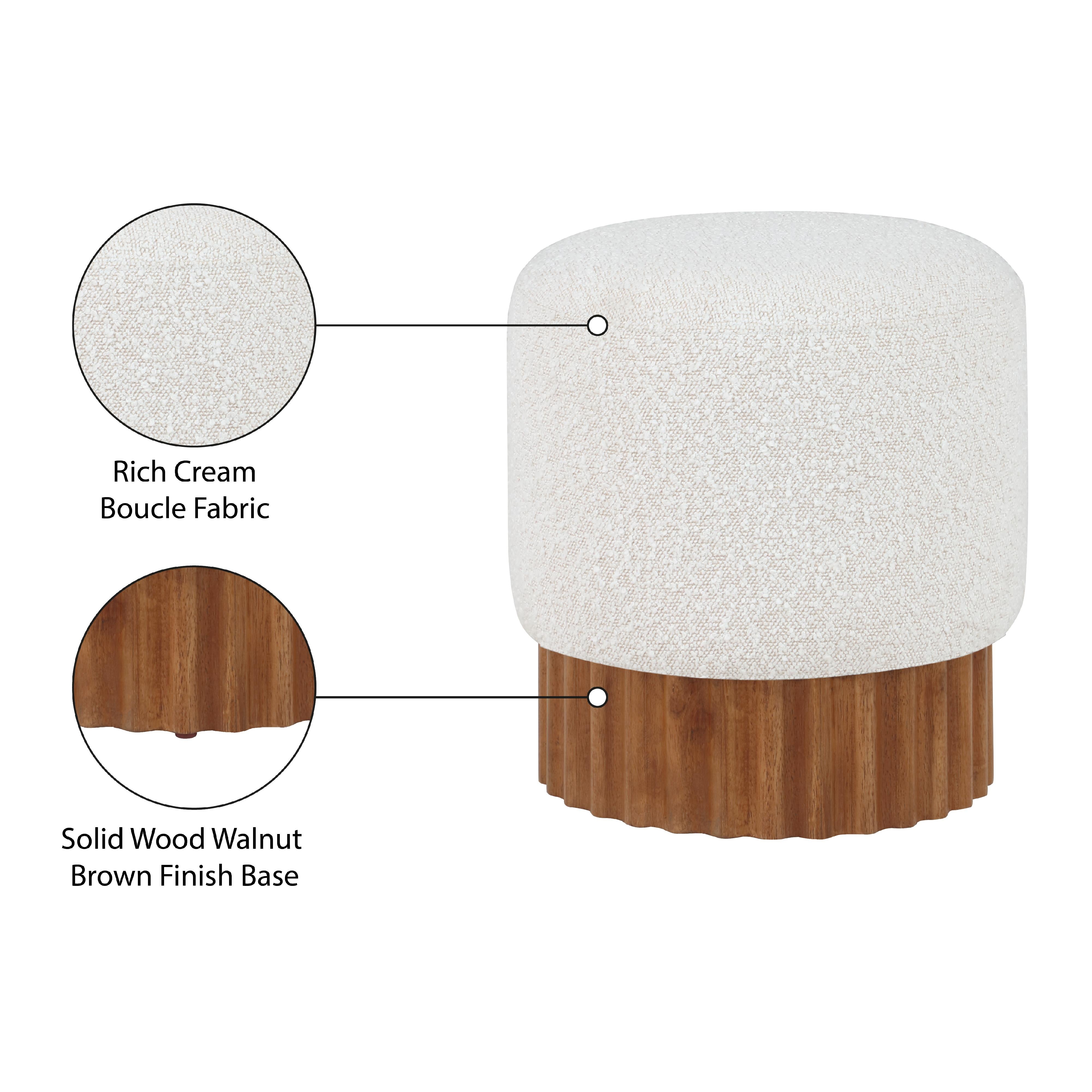 Meridian Veranda Cream Boucle Fabric Ottoman/Stool