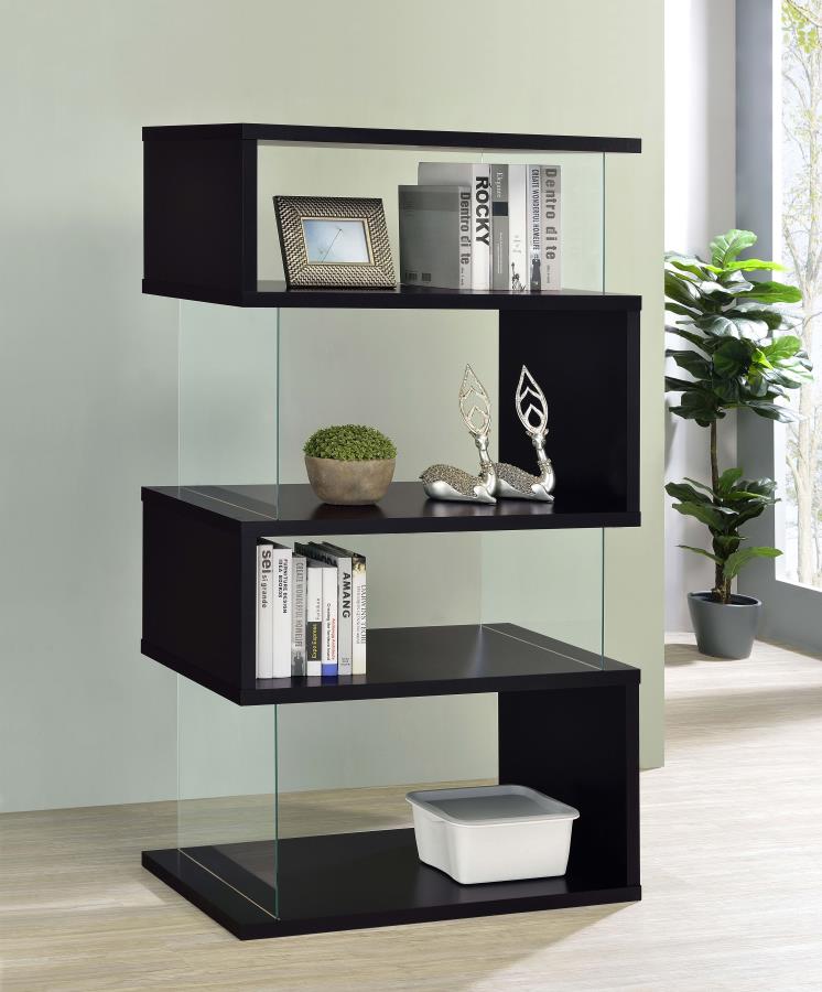 Emelle 63-inch 4-shelf Glass Panel Bookshelf