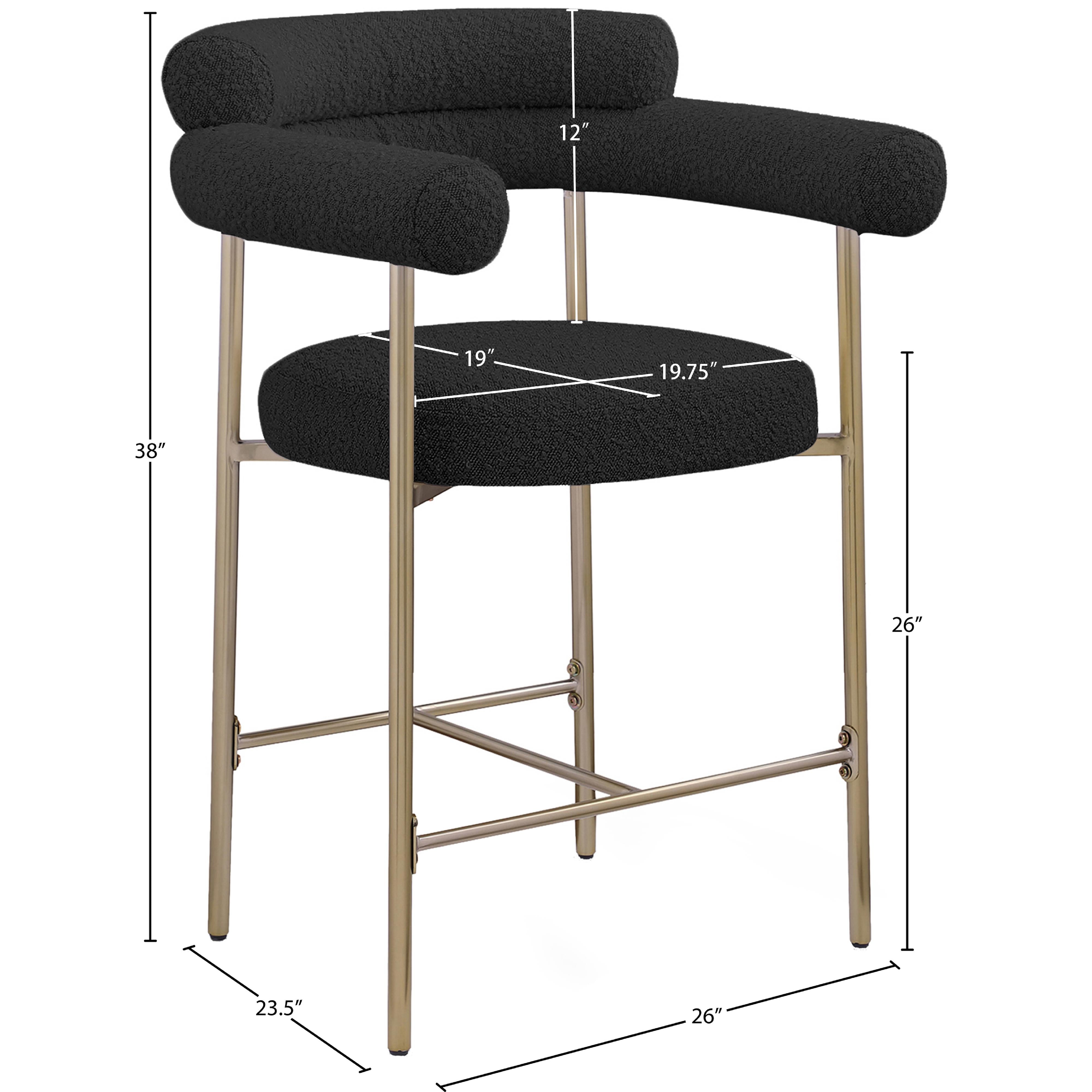 Meridian Blake Black Boucle Fabric Counter Stool