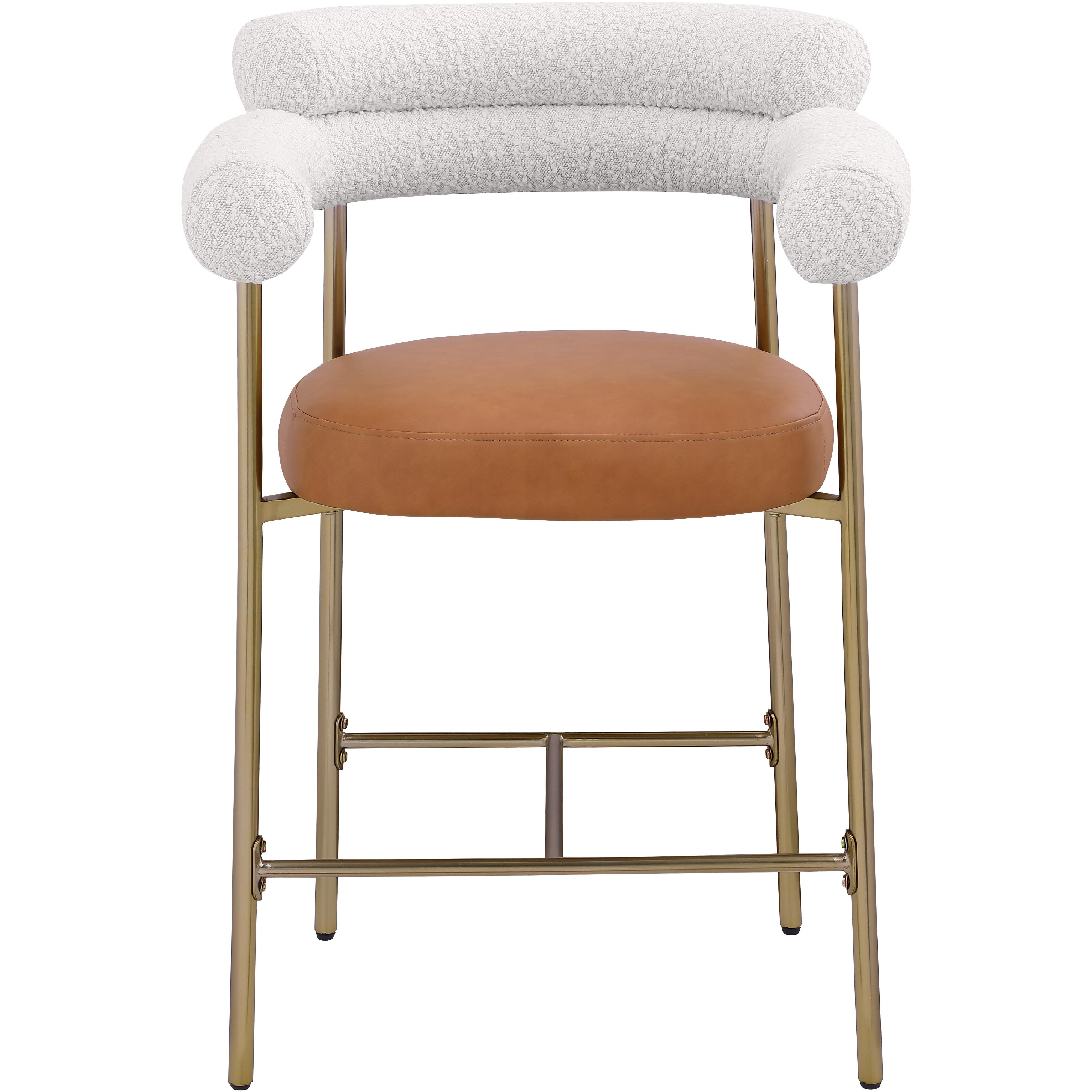 Meridian Blake Cognac Boucle Fabric / Vegan Leather Counter Stool
