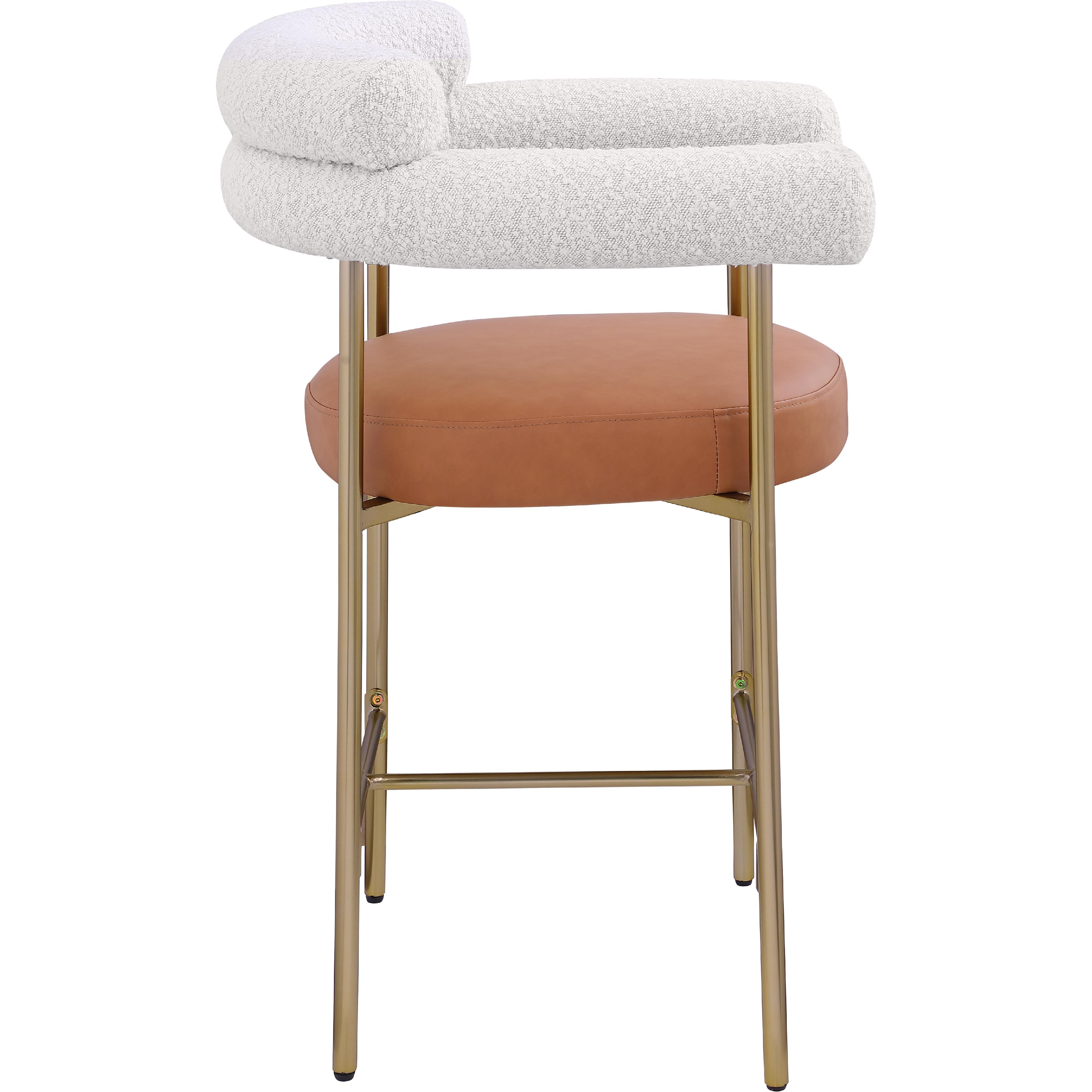 Meridian Blake Cognac Boucle Fabric / Vegan Leather Counter Stool