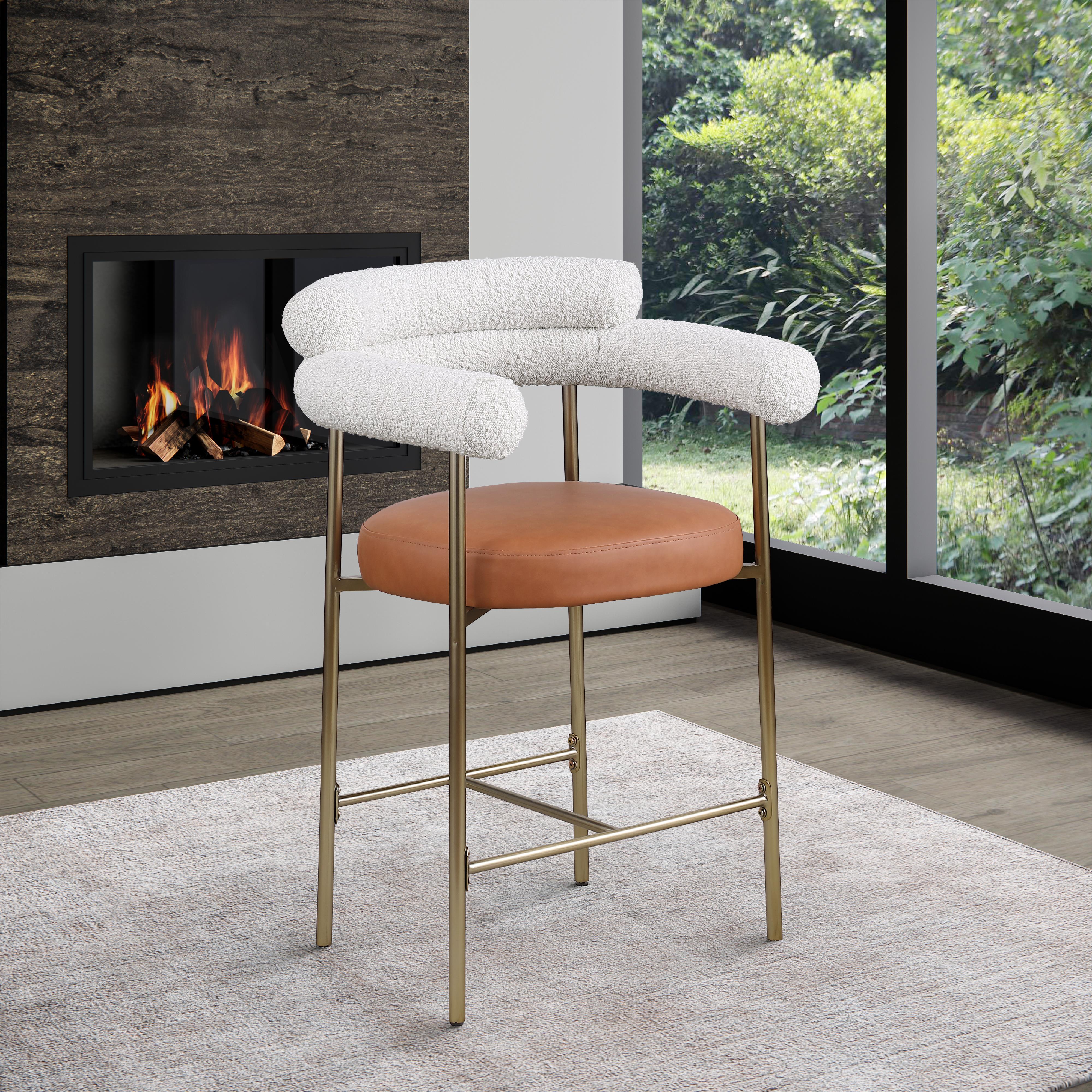 Meridian Blake Cognac Boucle Fabric / Vegan Leather Counter Stool