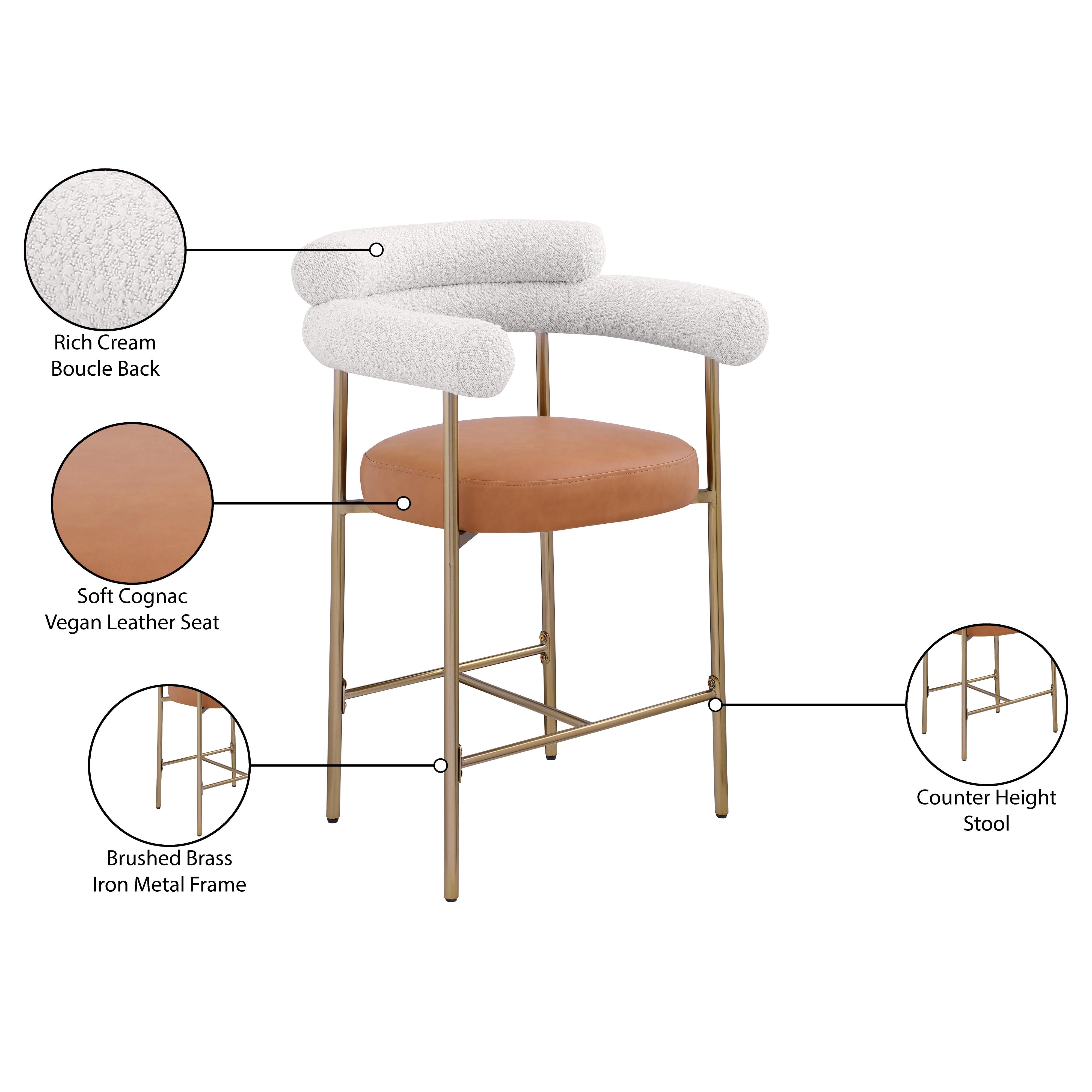 Meridian Blake Cognac Boucle Fabric / Vegan Leather Counter Stool