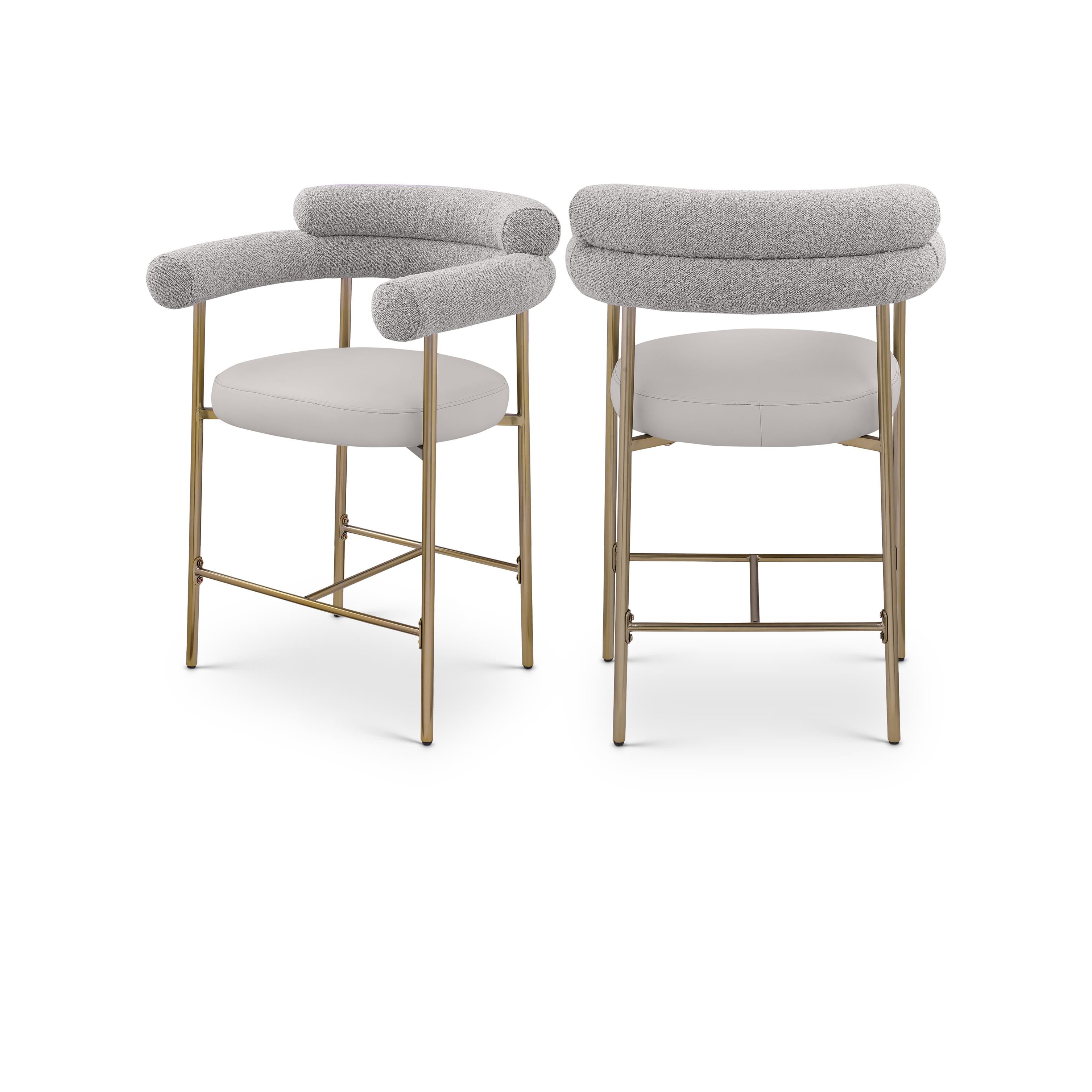 Meridian Blake Taupe Boucle Fabric / Vegan Leather Counter Stool