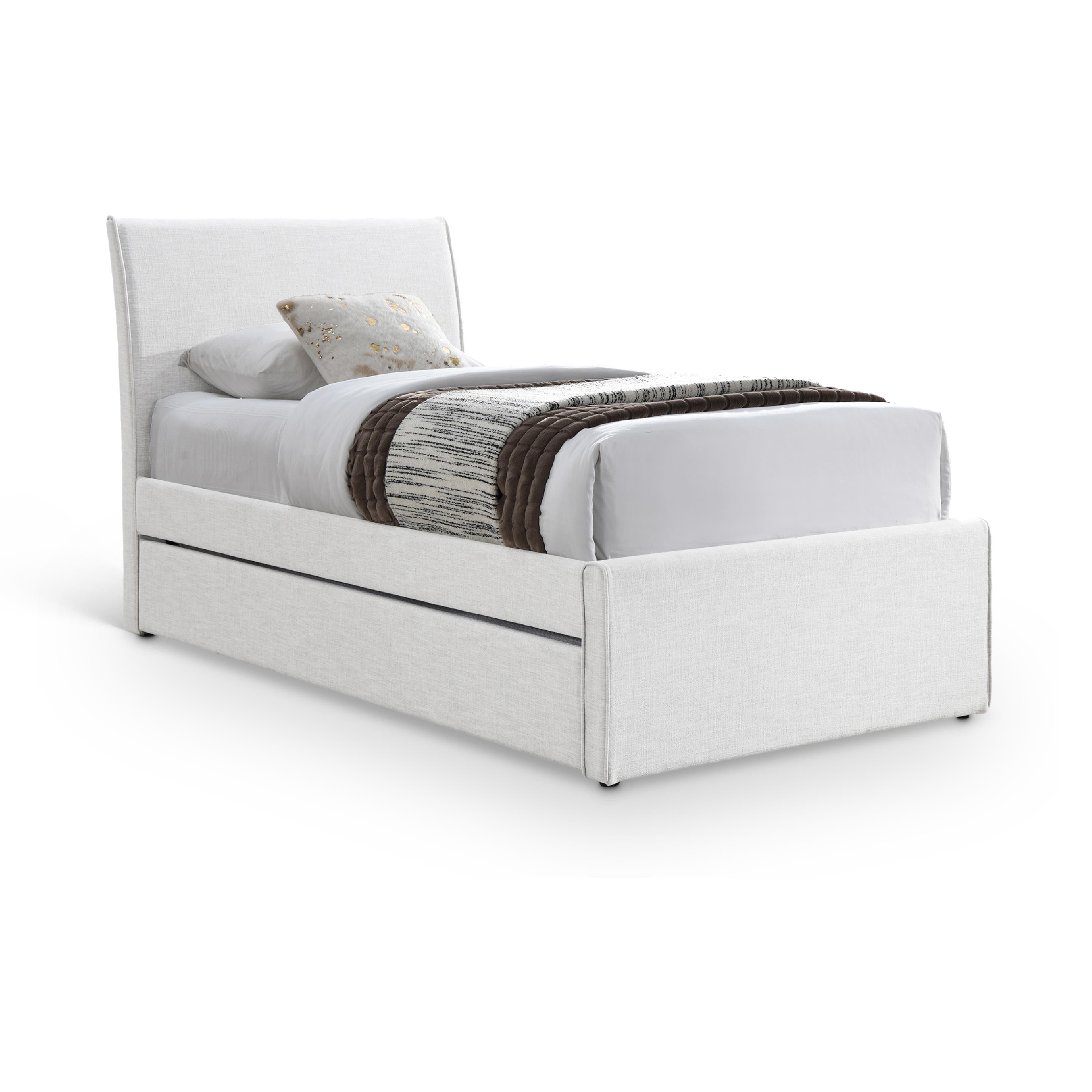Meridian Myles Cream Linen Textured Fabric Twin Trundle Bed