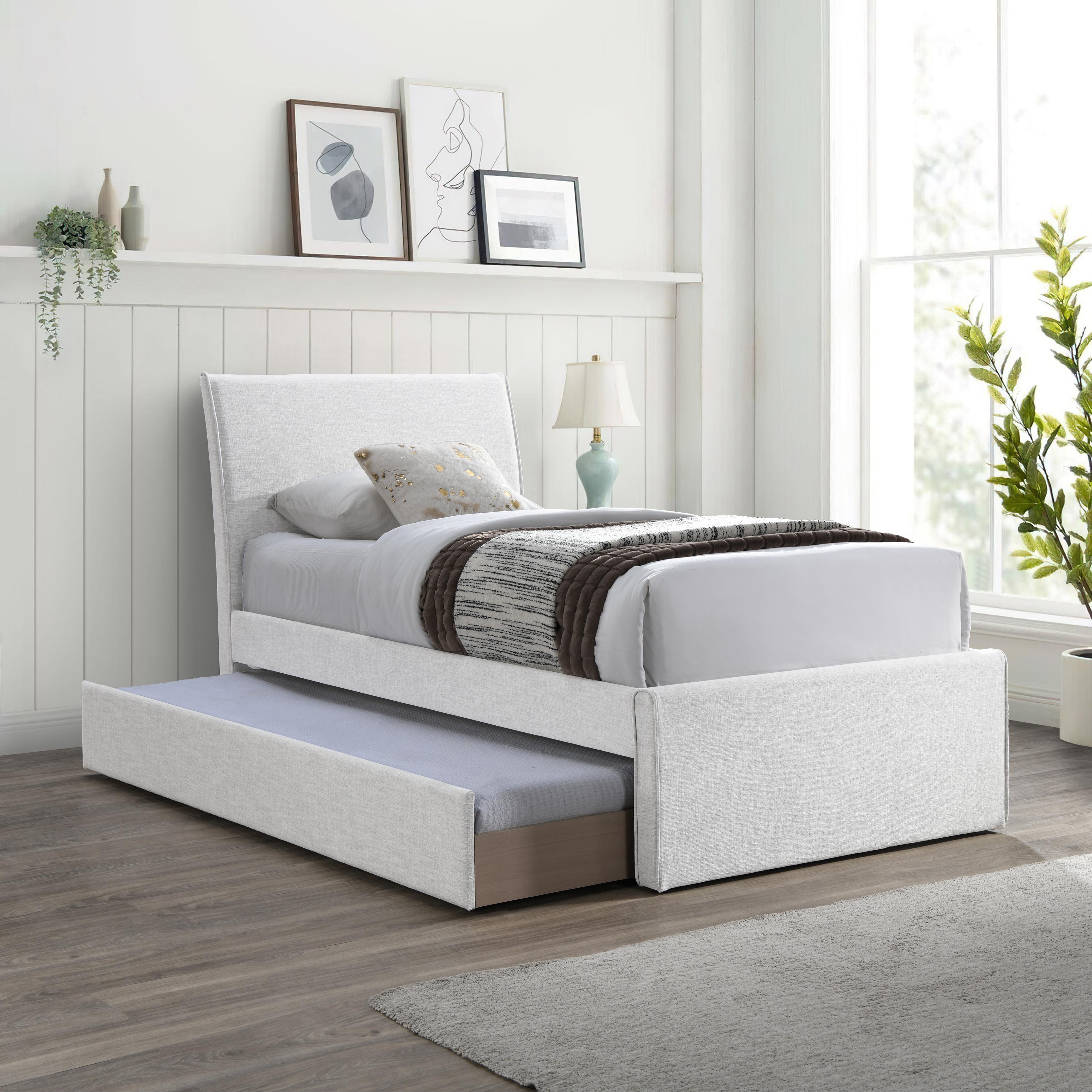 Meridian Myles Cream Linen Textured Fabric Twin Trundle Bed