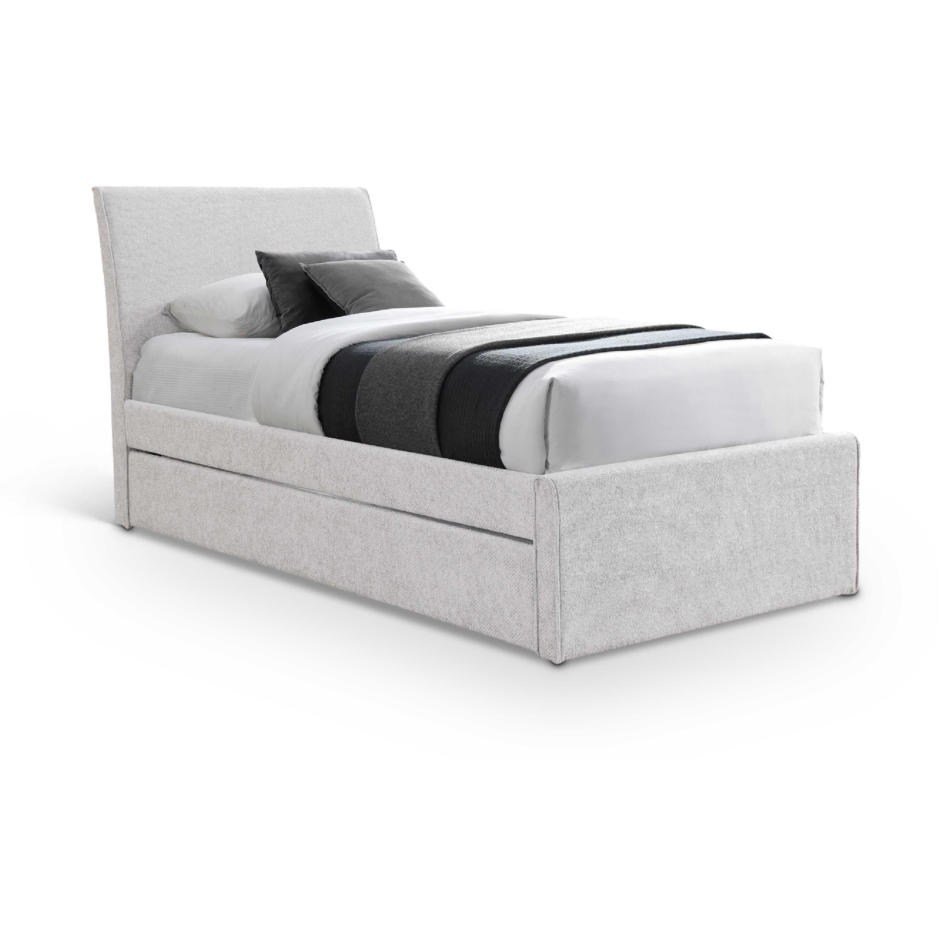 Meridian Myles Cream Chenille Fabric Twin Trundle Bed