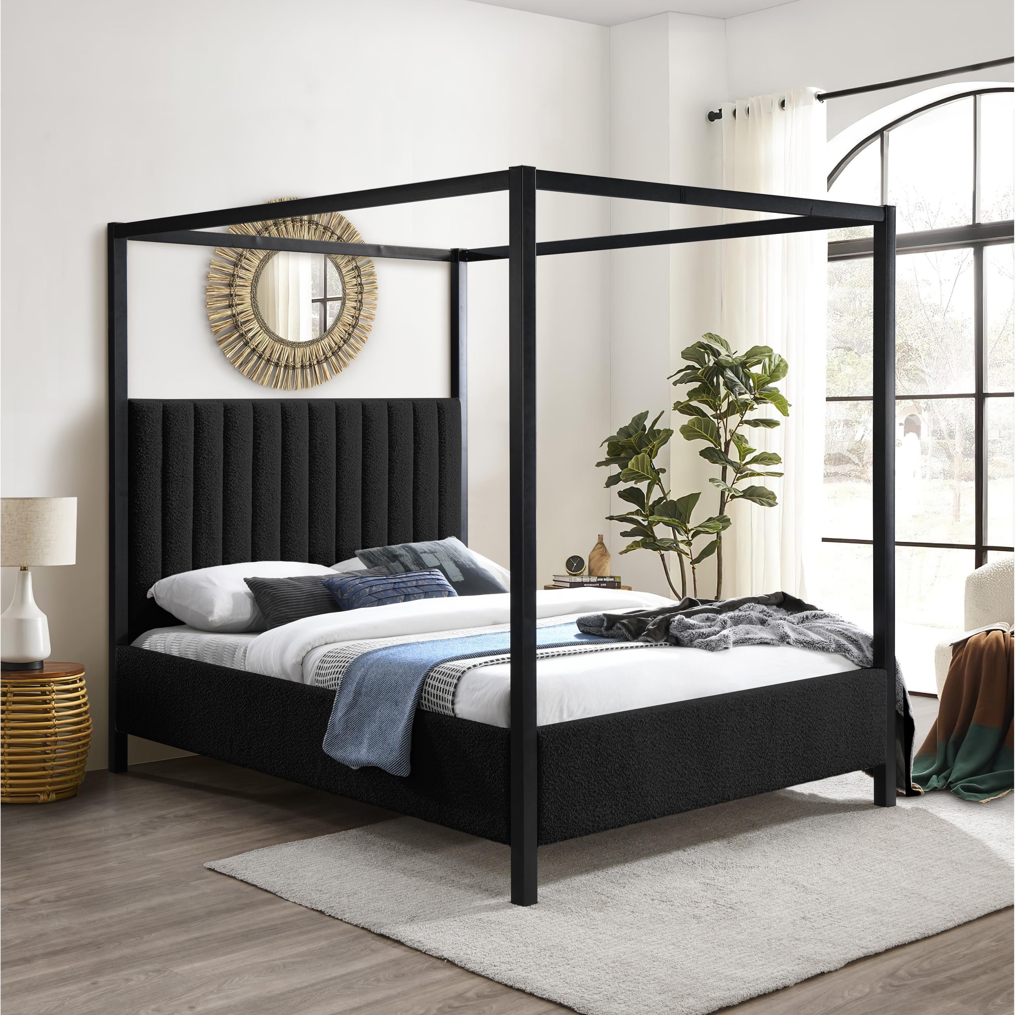 Meridian Kelly Black Boucle Fabric Full Bed (3 Boxes)