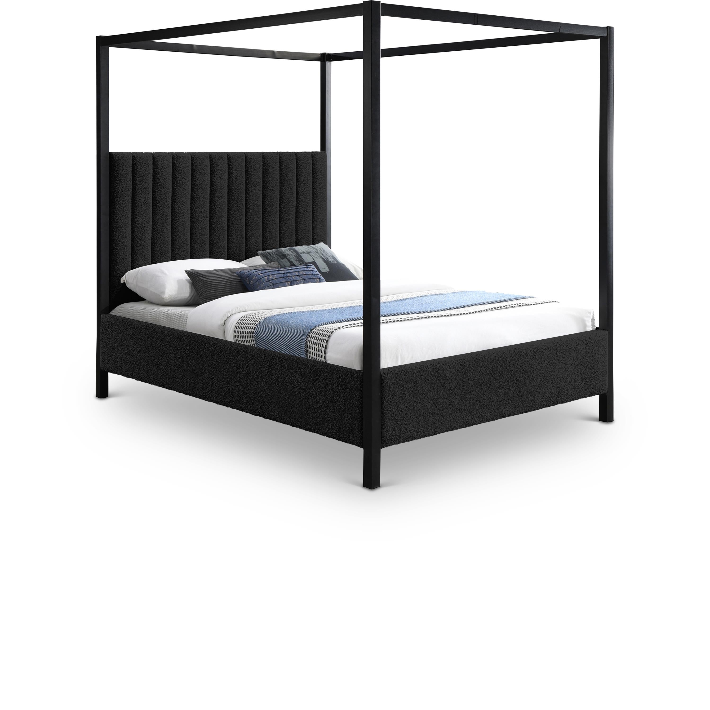 Meridian Kelly Black Boucle Fabric Queen Bed (3 Boxes)