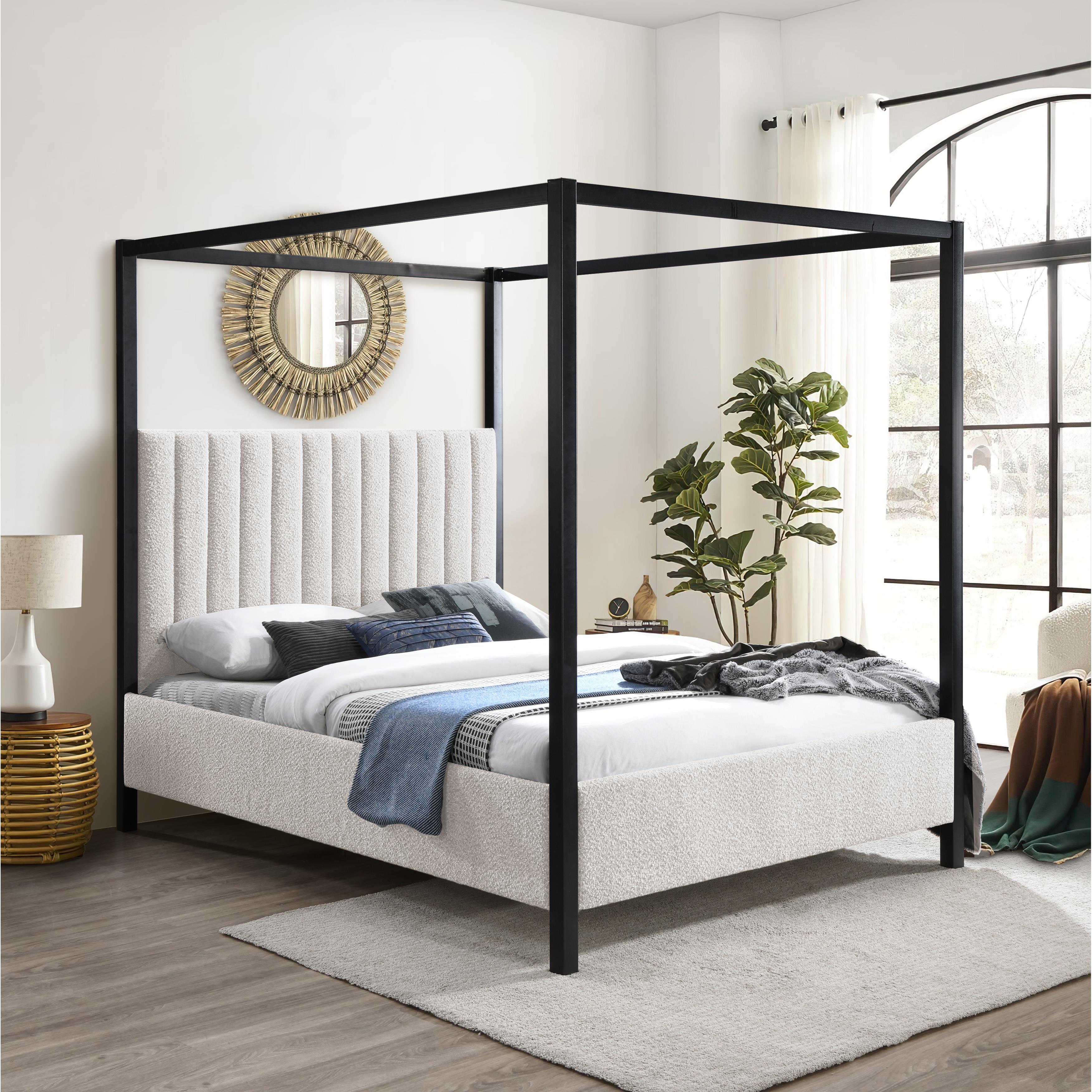 Meridian Kelly Cream Boucle Fabric King Bed (3 Boxes)
