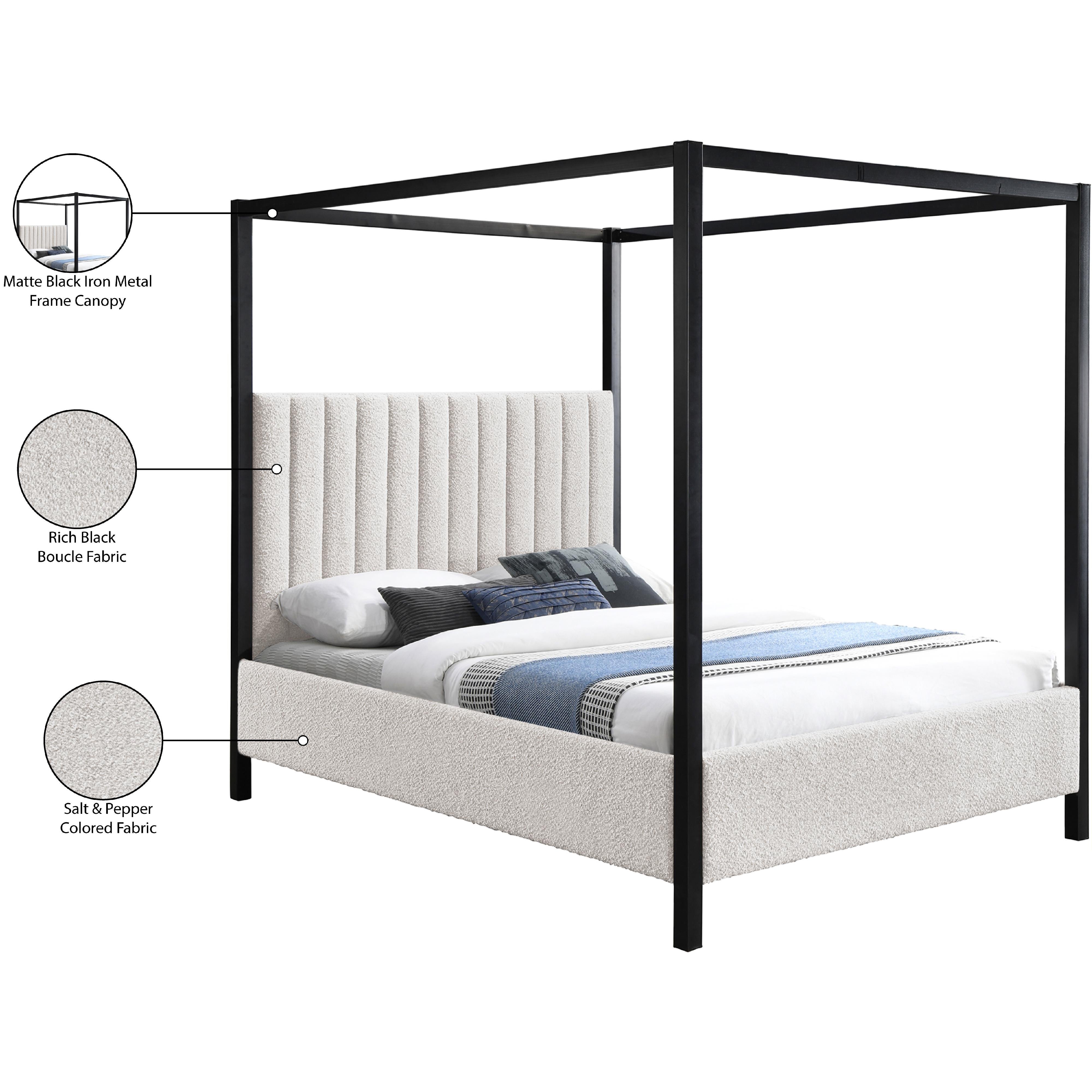 Meridian Kelly Cream Boucle Fabric Queen Bed (3 Boxes)