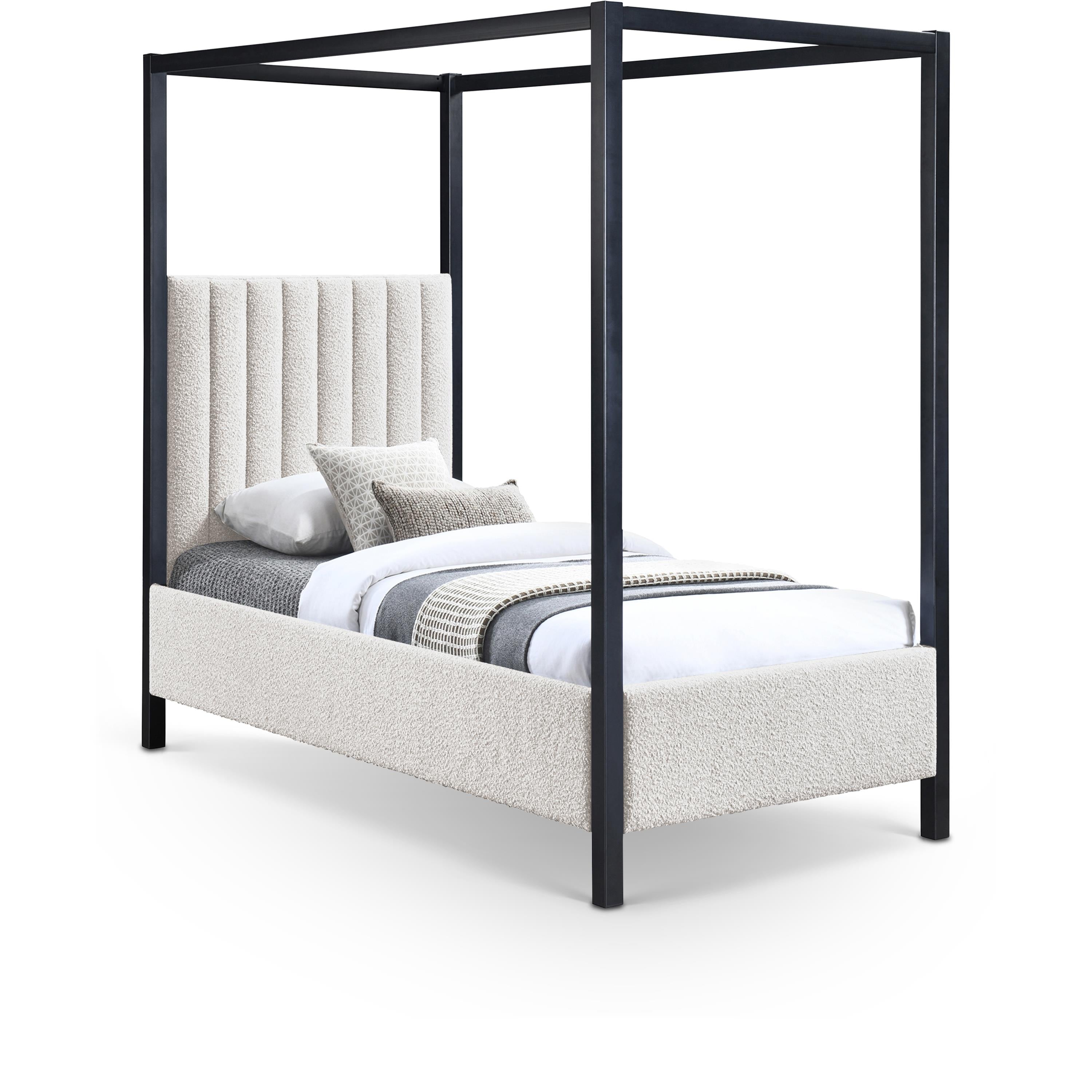 Meridian Kelly Cream Boucle Fabric Twin Bed (3 Boxes)