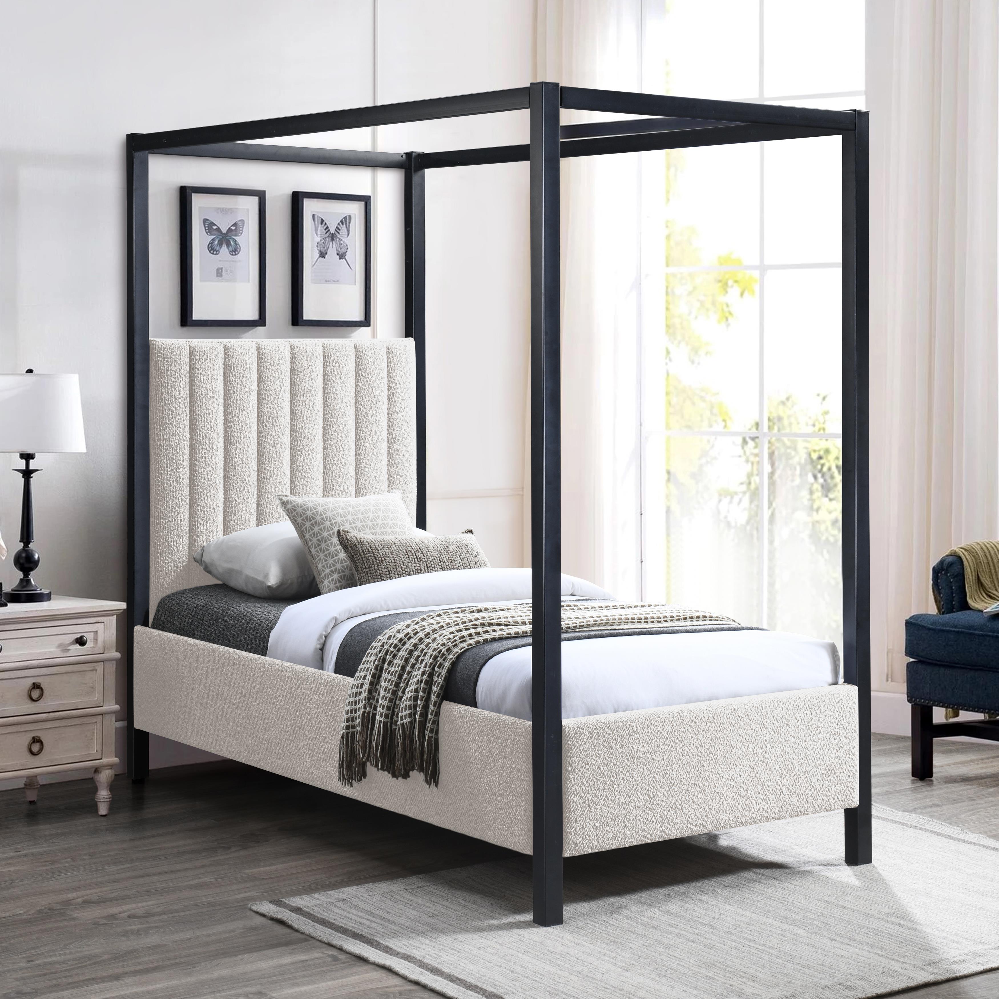 Meridian Kelly Cream Boucle Fabric Twin Bed (3 Boxes)