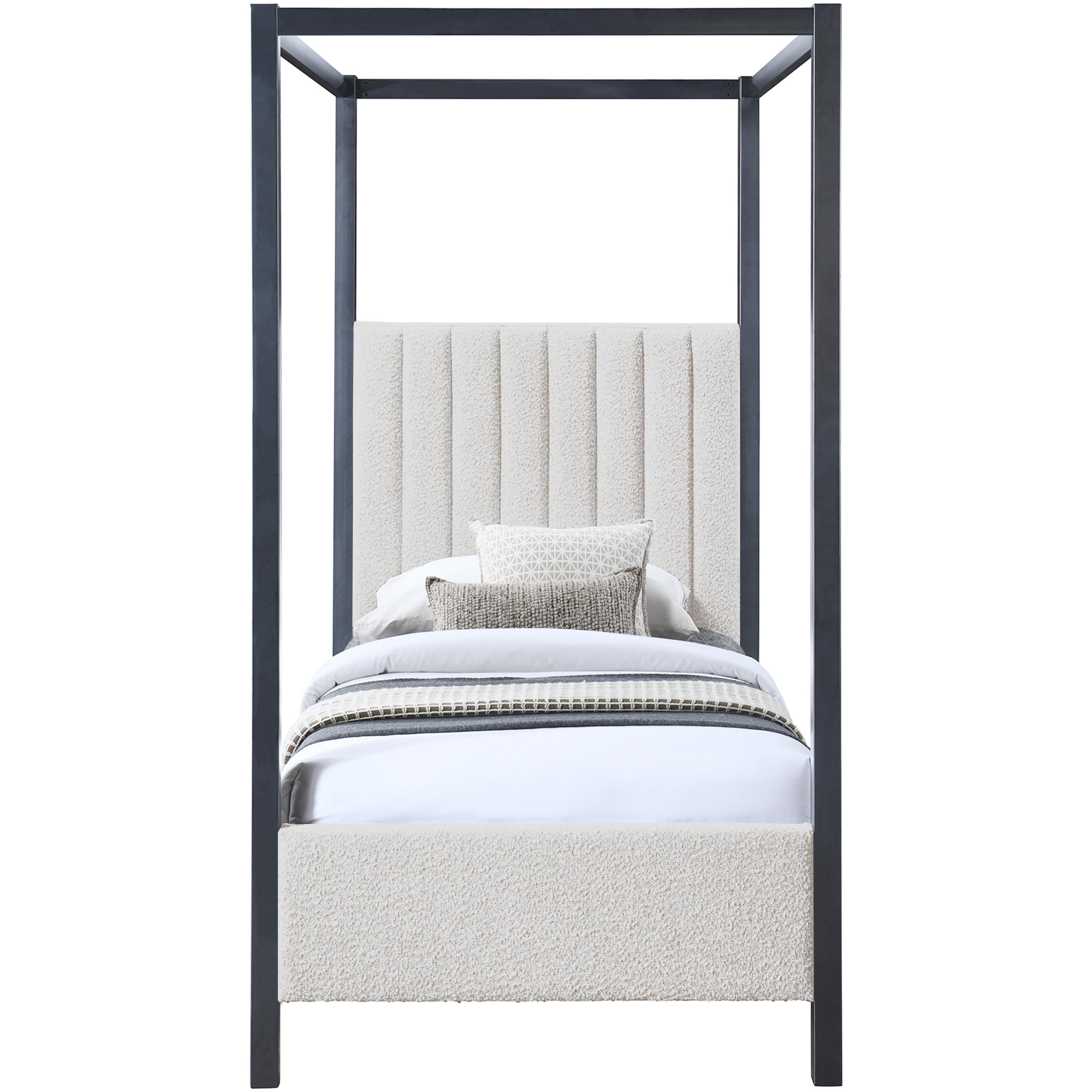 Meridian Kelly Cream Boucle Fabric Twin Bed (3 Boxes)