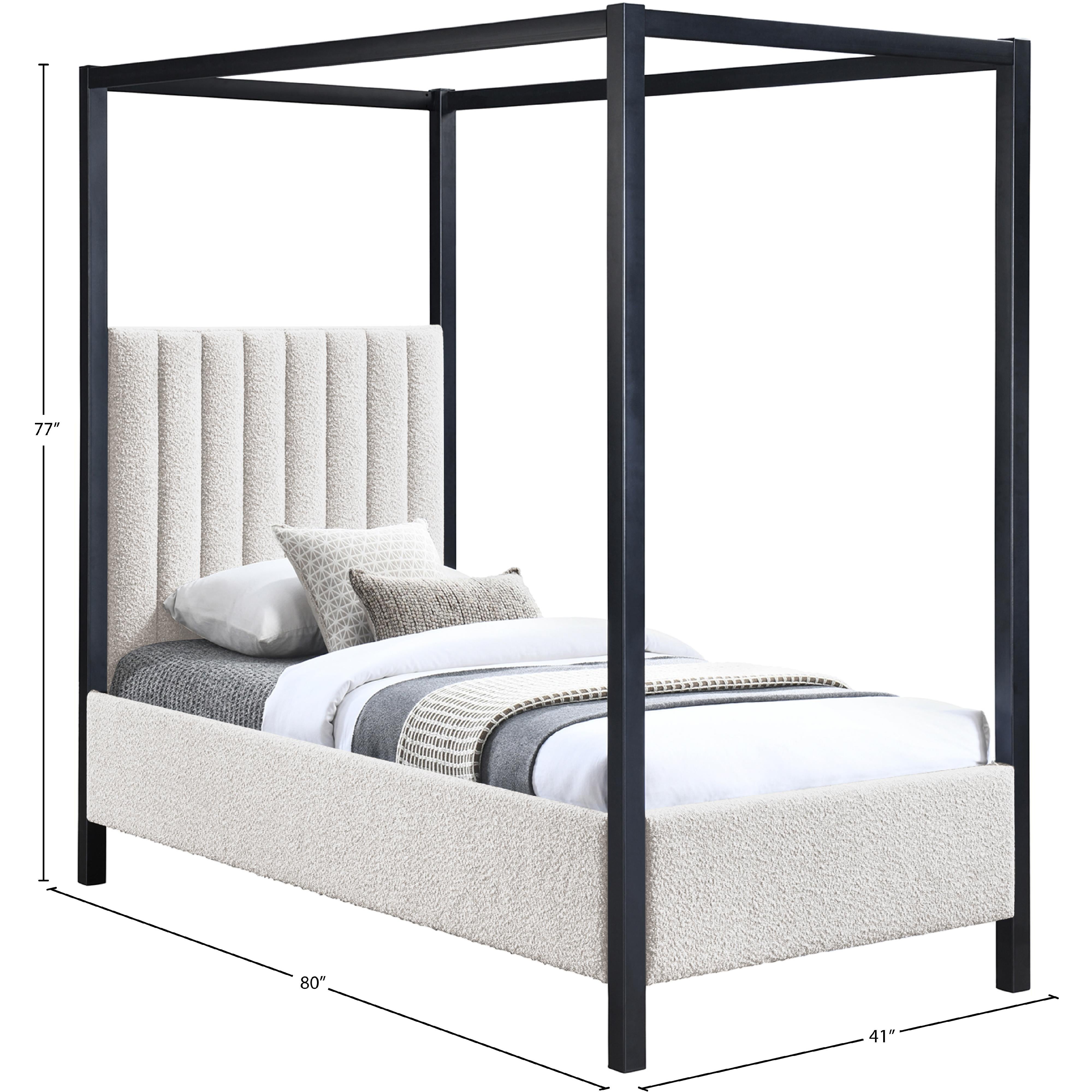 Meridian Kelly Cream Boucle Fabric Twin Bed (3 Boxes)