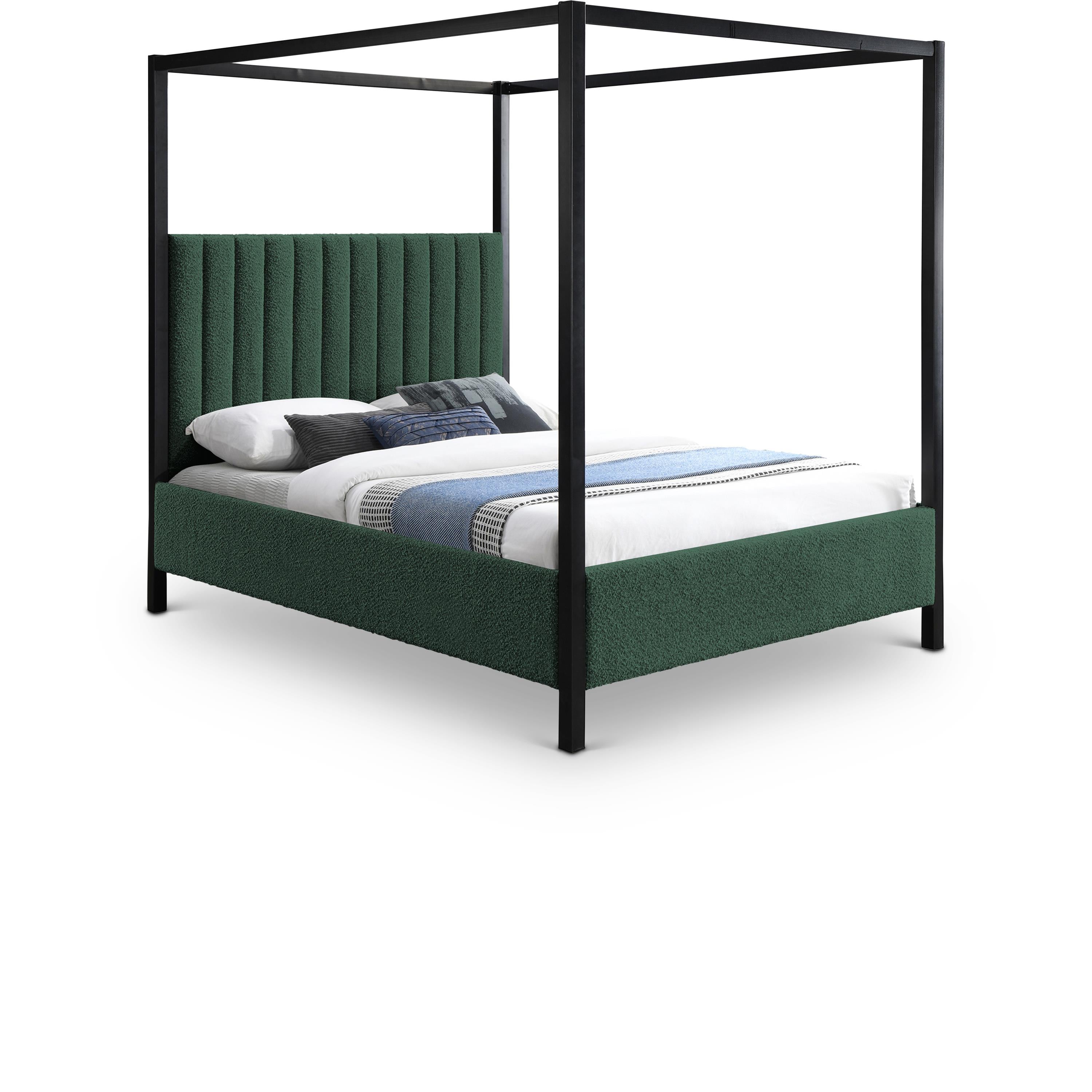 Meridian Kelly Green Boucle Fabric Queen Bed (3 Boxes)