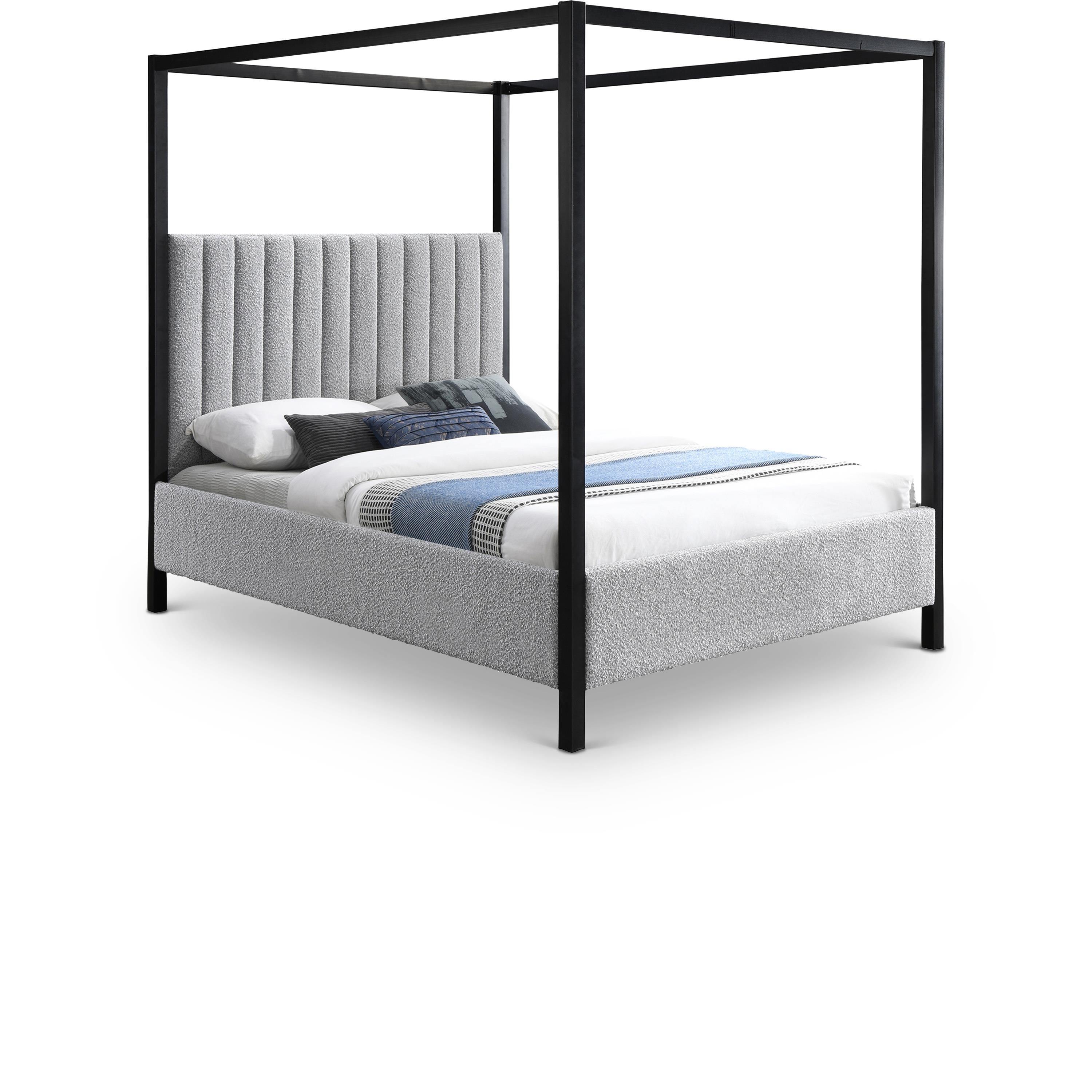 Meridian Kelly Grey Boucle Fabric Queen Bed (3 Boxes)