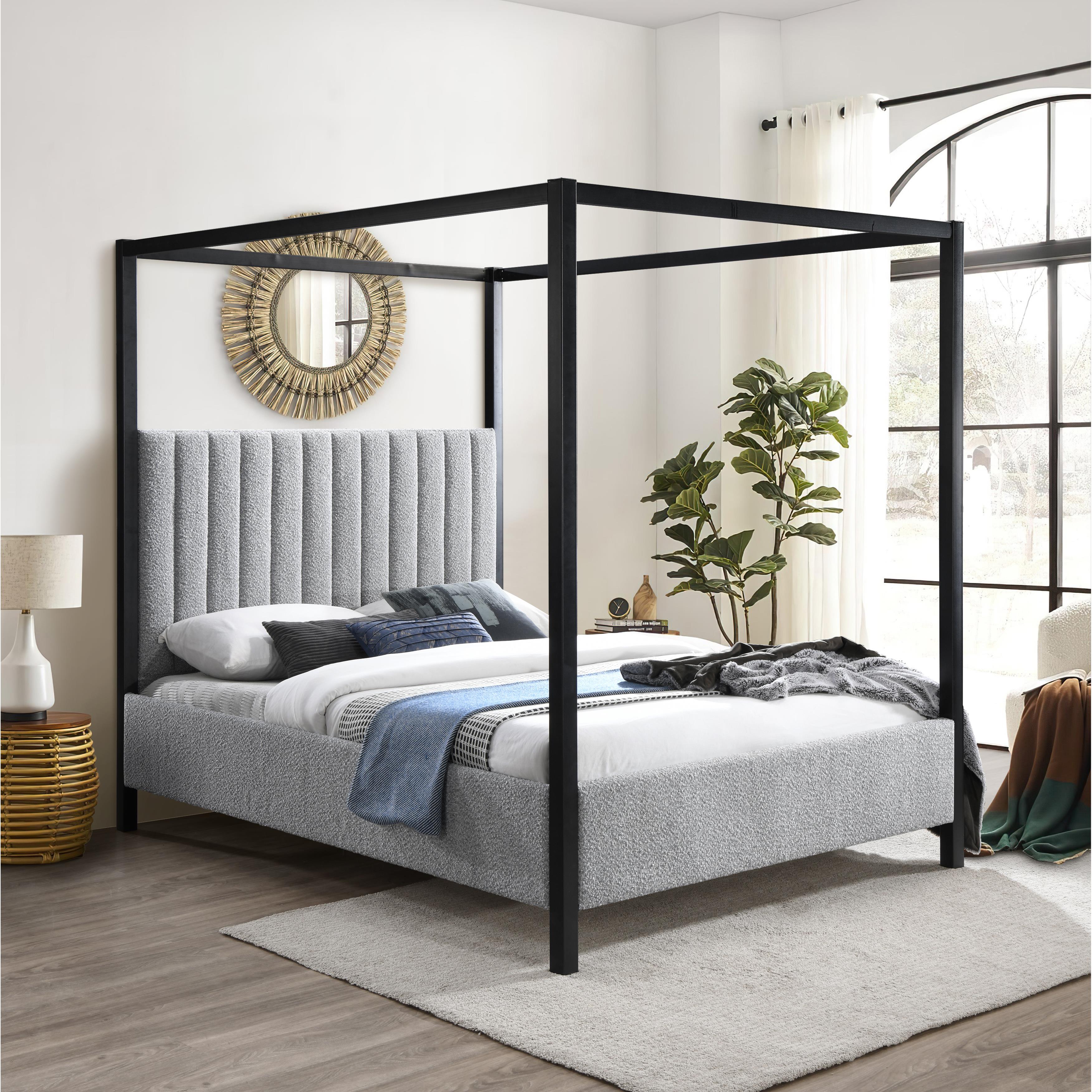 Meridian Kelly Grey Boucle Fabric Queen Bed (3 Boxes)