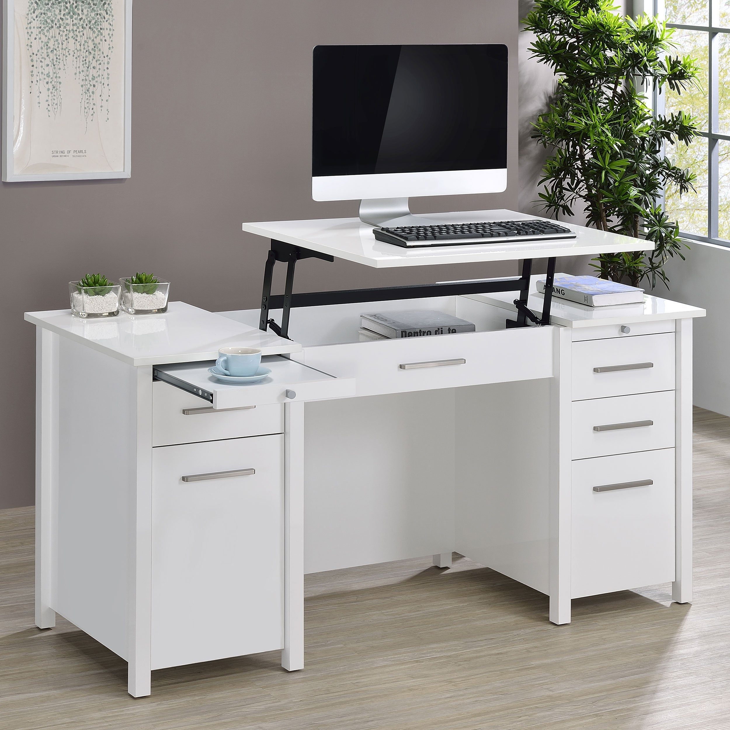 Dylan 60-inch 4-drawer Lift Top Office Desk High Gloss