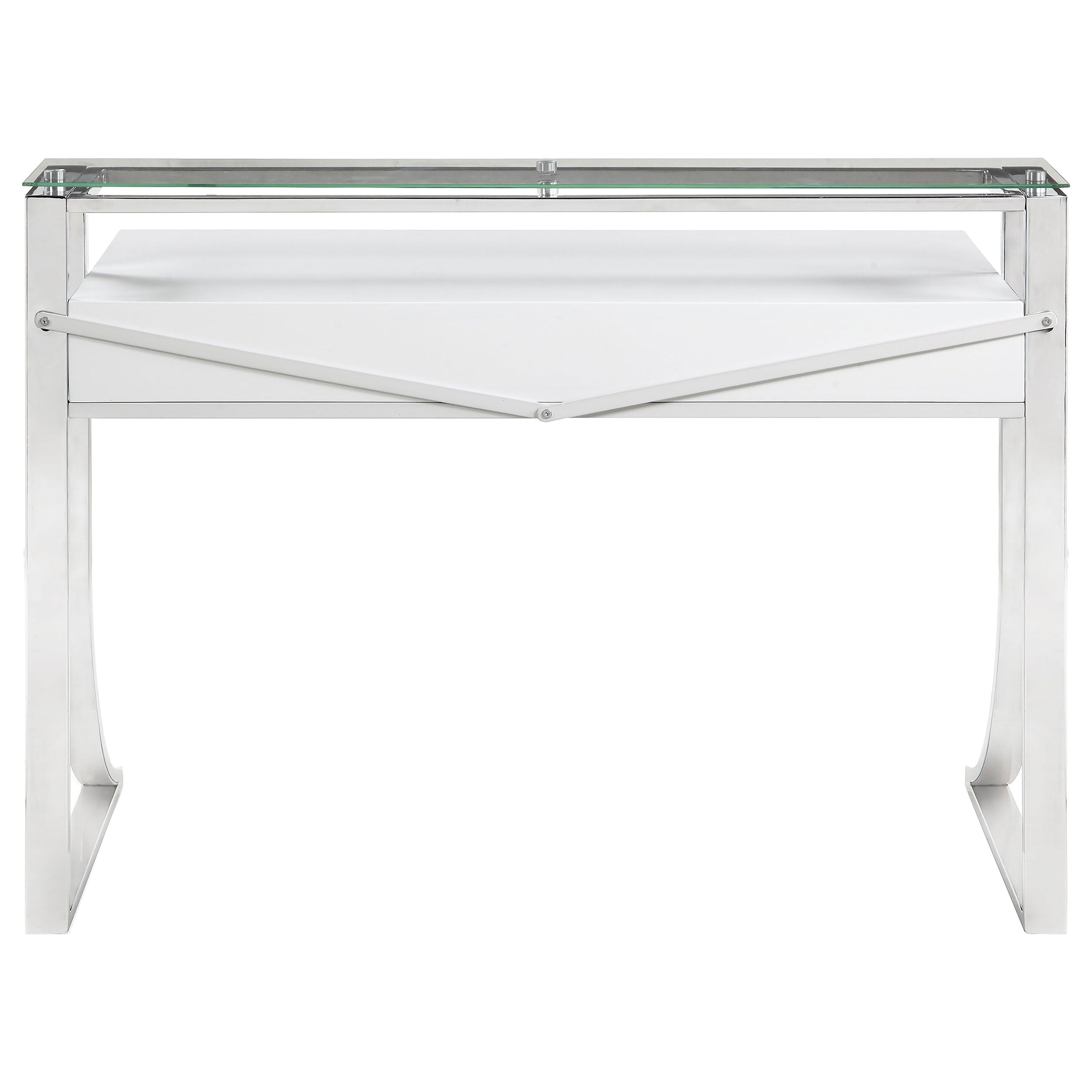 Gemma 2-drawer Writing Desk Glossy White and Chrome