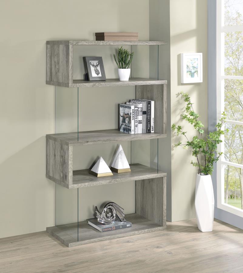 Emelle 63-inch 4-shelf Glass Panel Bookshelf