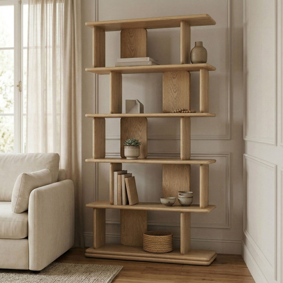 Nexa Oak Veneer Open-Shelf Bookcase — Black or Natural